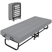 Twin Folding Bed With Memory Foam Mattress, 4 Lockable Wheels - Gray