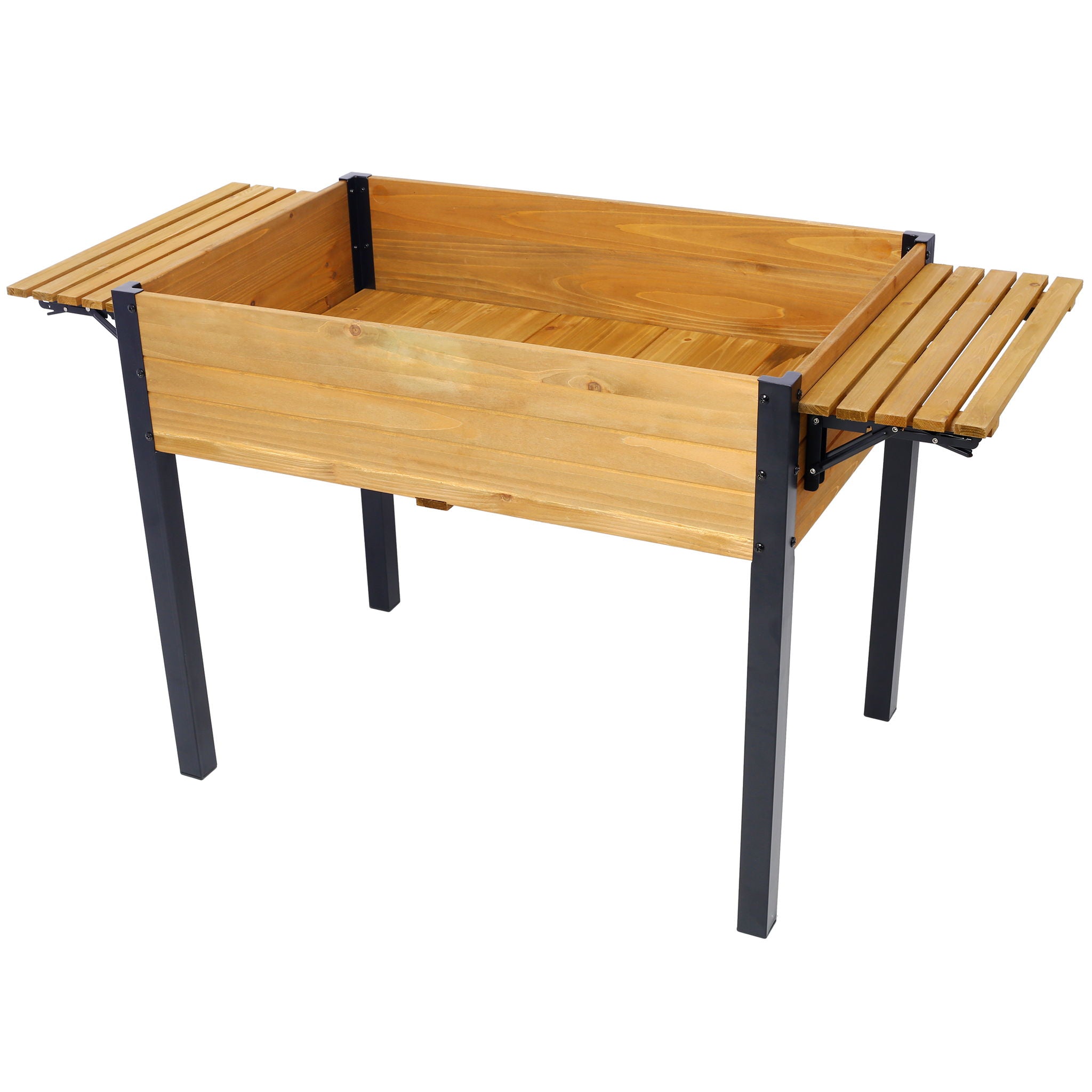 Raised Garden Bed With Metal Legs And Folding Storage Shelf