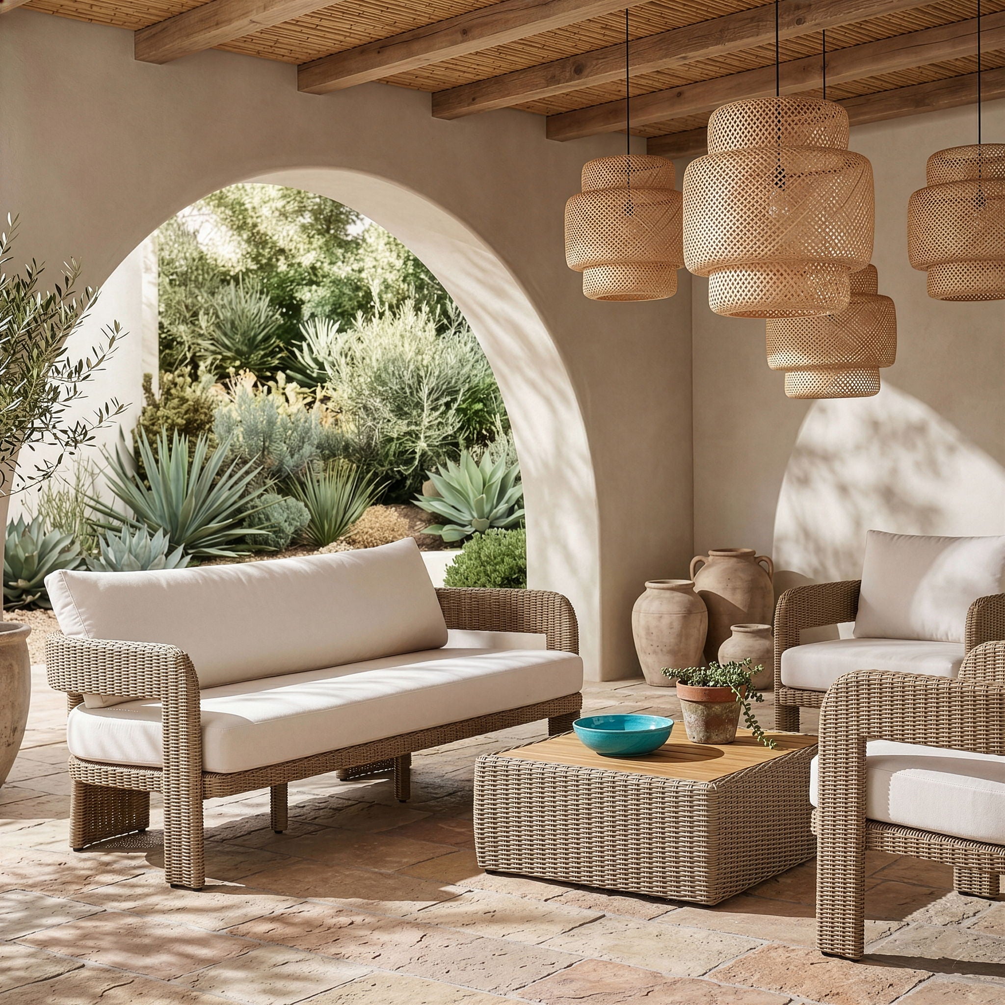 Sandbay - Olefin Water Resistant Fabric And Wicker Outdoor Patio Sofa