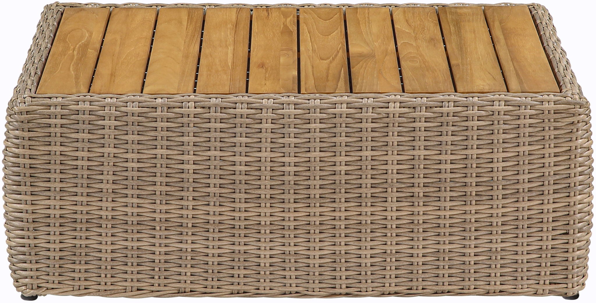 Seacrest - Teak Wood And Wicker Outdoor Patio Coffee Table