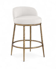 Ferro - Linen Textured Performance Fabric Upholstered Counter Stool - Cream / Brushed Gold