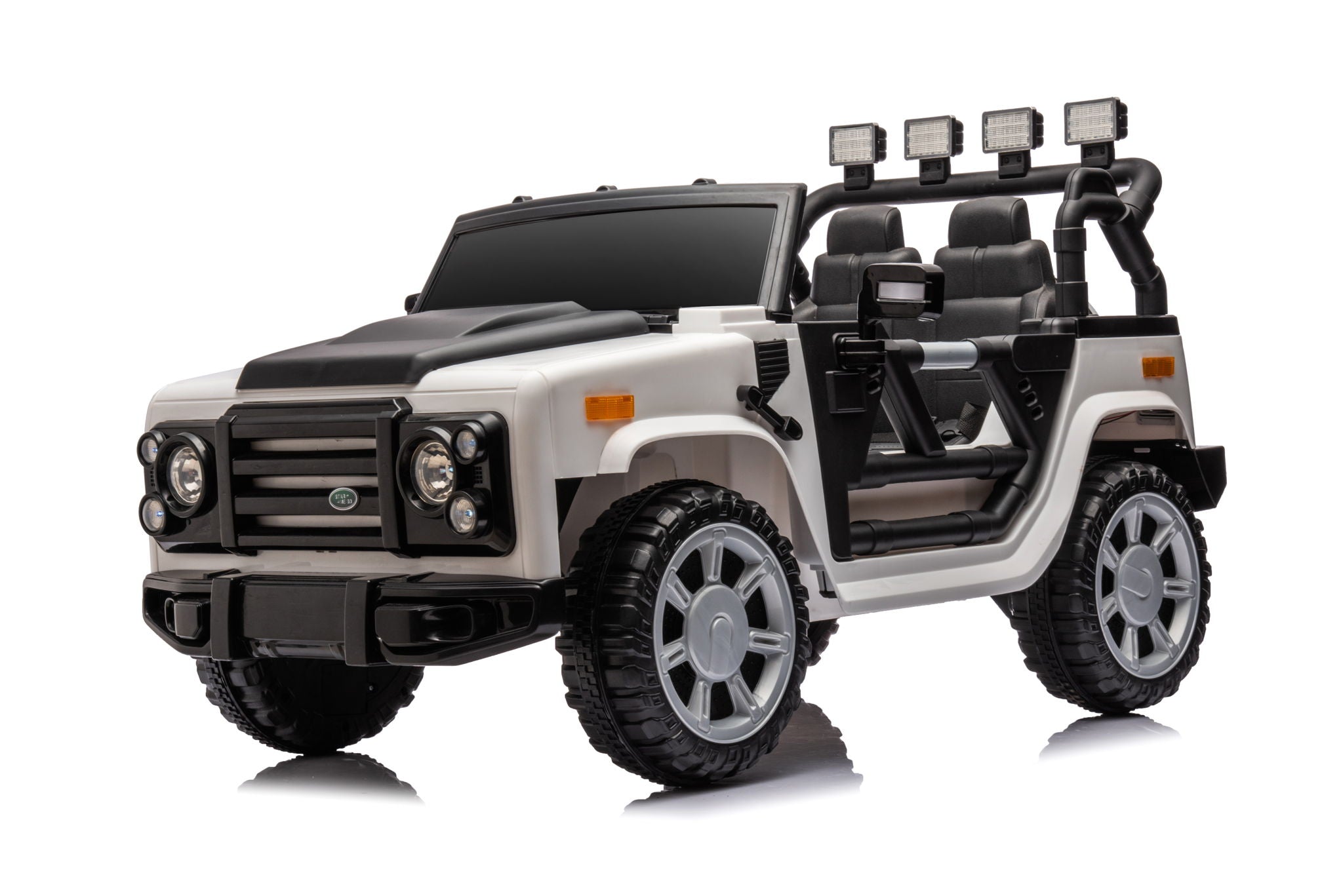 12V7A 30W*2 Four-Wheel Drive Seat One Button Start, Forward And Backward, High And Low Speed, Music, Front Light, Power Display, Two Doors Can Open, 2.4G R / C, Seat Belt Four Wheel Absorber