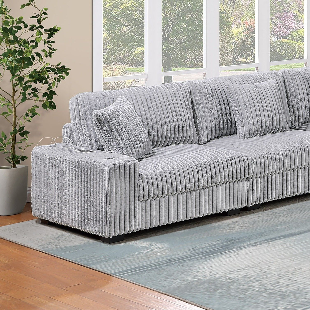 Contemporary Style Modular Sectional Sofa Set With USB, Cup Holder