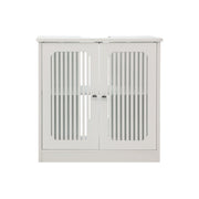 Louvered Double Door Floor Standing Bathroom Vanity Cabinet With Adjustable Shelf - White