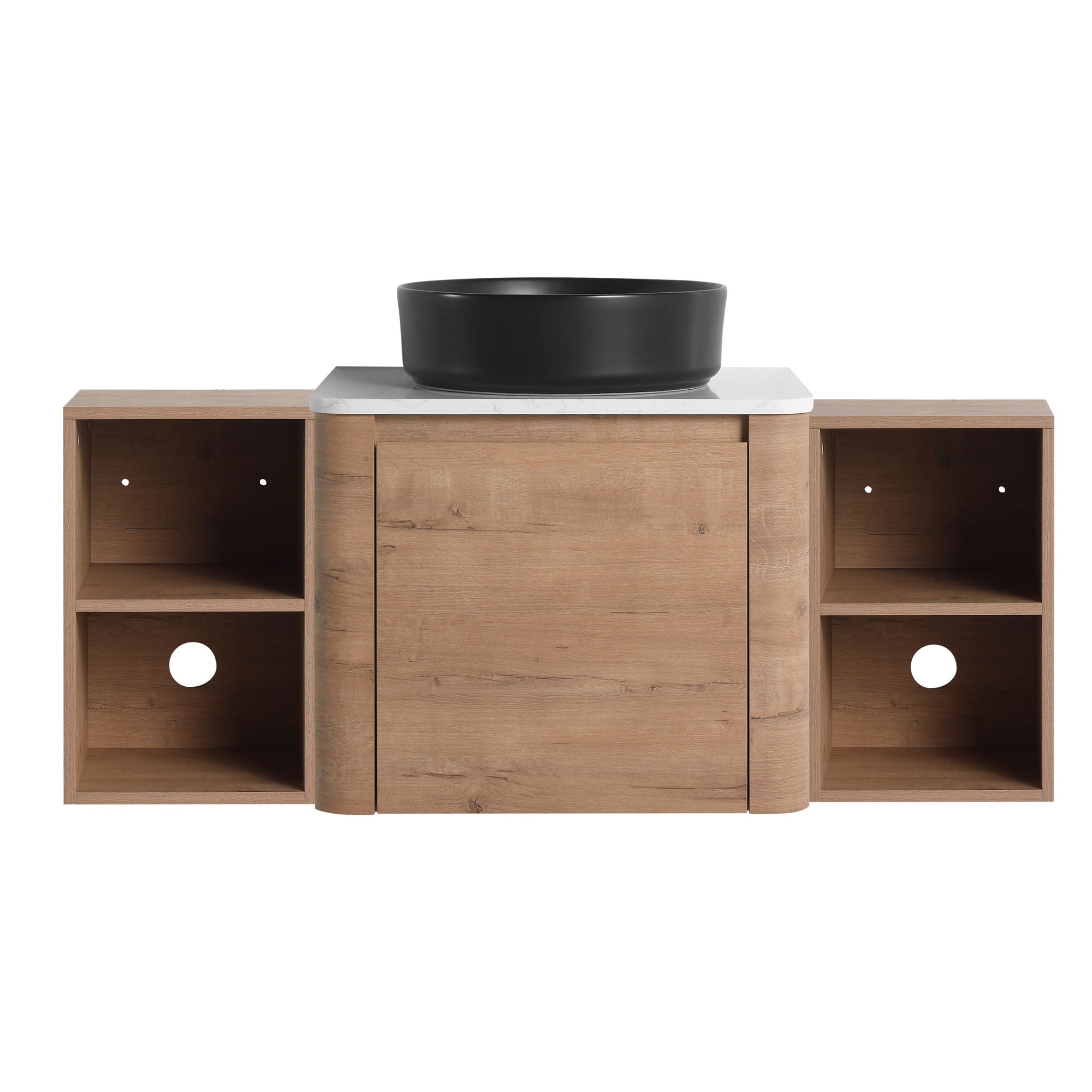 Wall Mounted Bathroom Vanity With Art Sink, 2 Storage Shelves, Soft Close Door