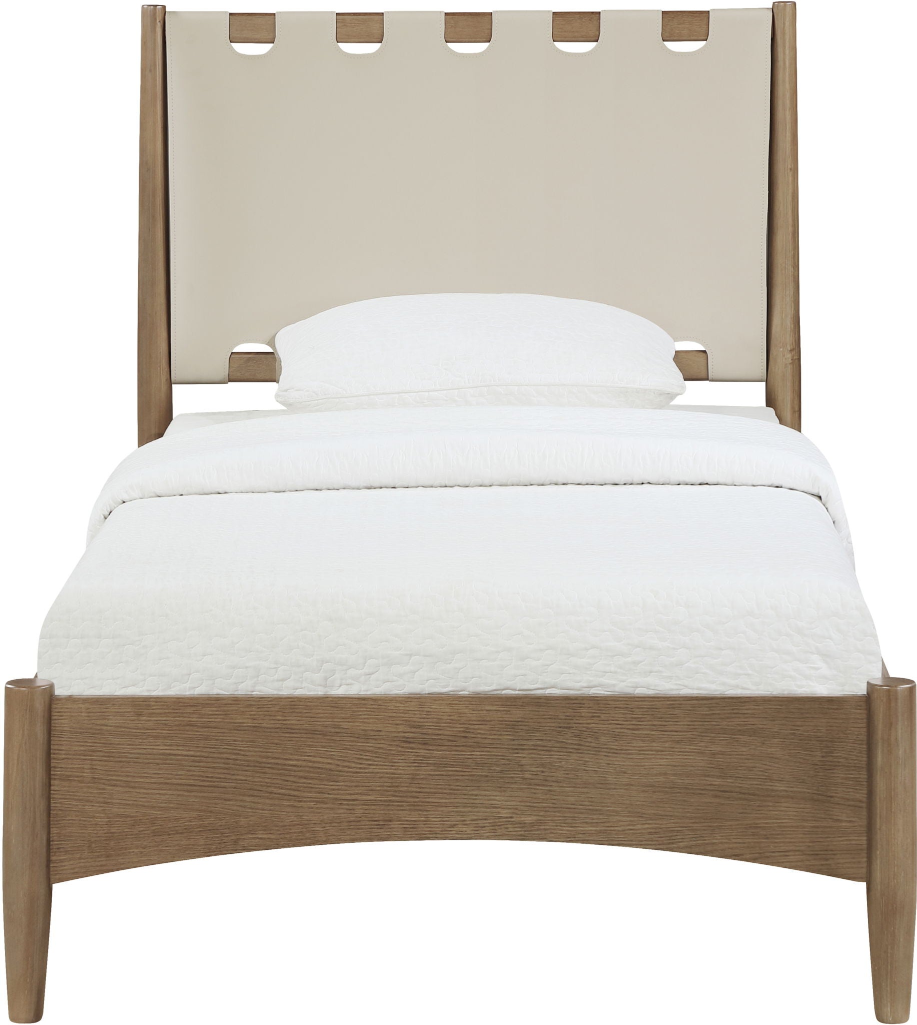 Santos - Vegan Leather Headboard And Wood Bed - Waxed Brown Frame