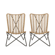 Wicker Chair With Geometric Cross Base, (Set of 2) - Light Brown