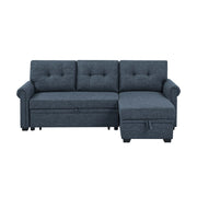 Blend Upholstered Sleeper Sofa With Reversible Chaise And Tufted Back - Dark Blue