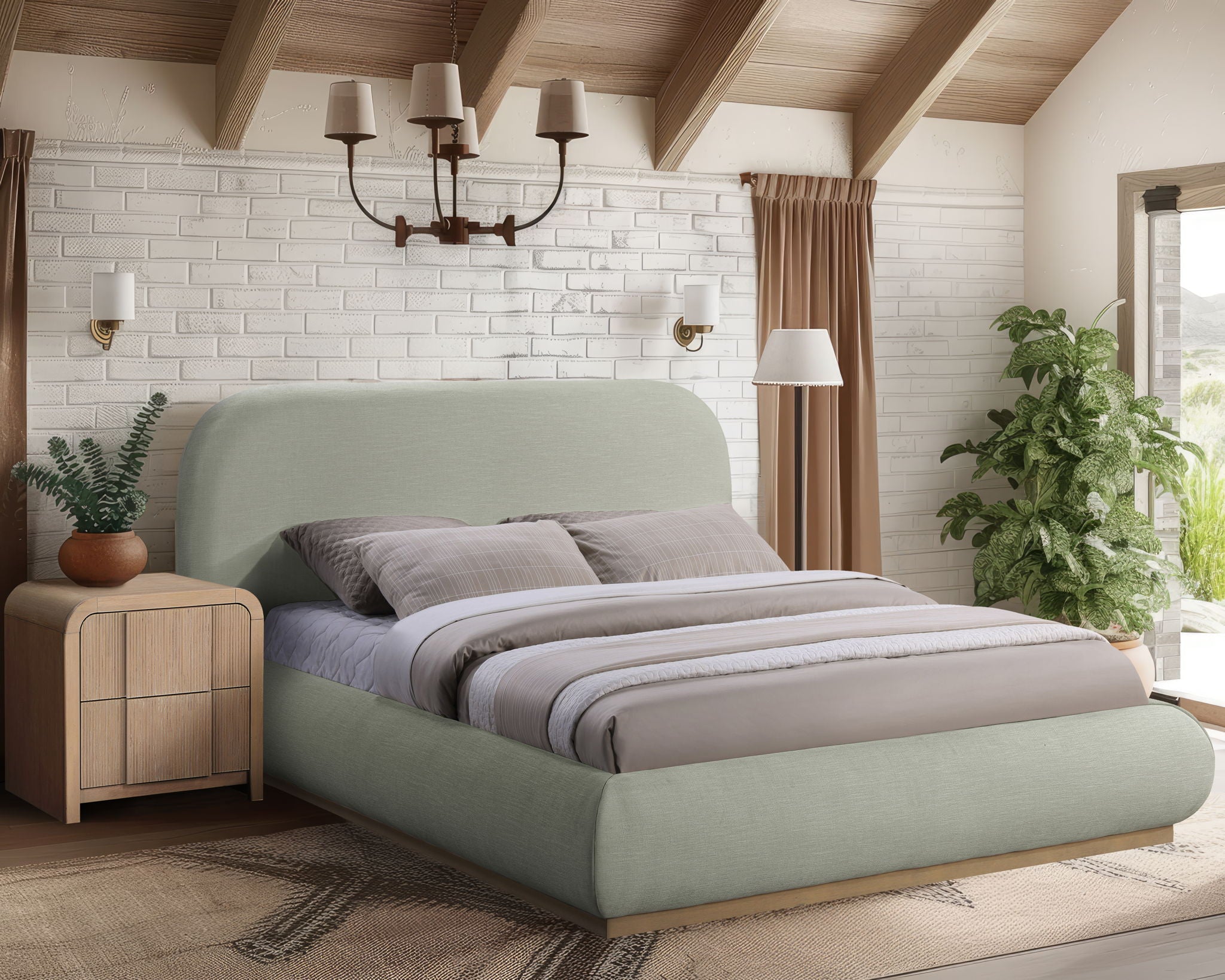 Vaughn - Chenille Bed With Natural Base