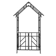 Garden Arch With Gate Climbing Plants Support Outdoor - Black
