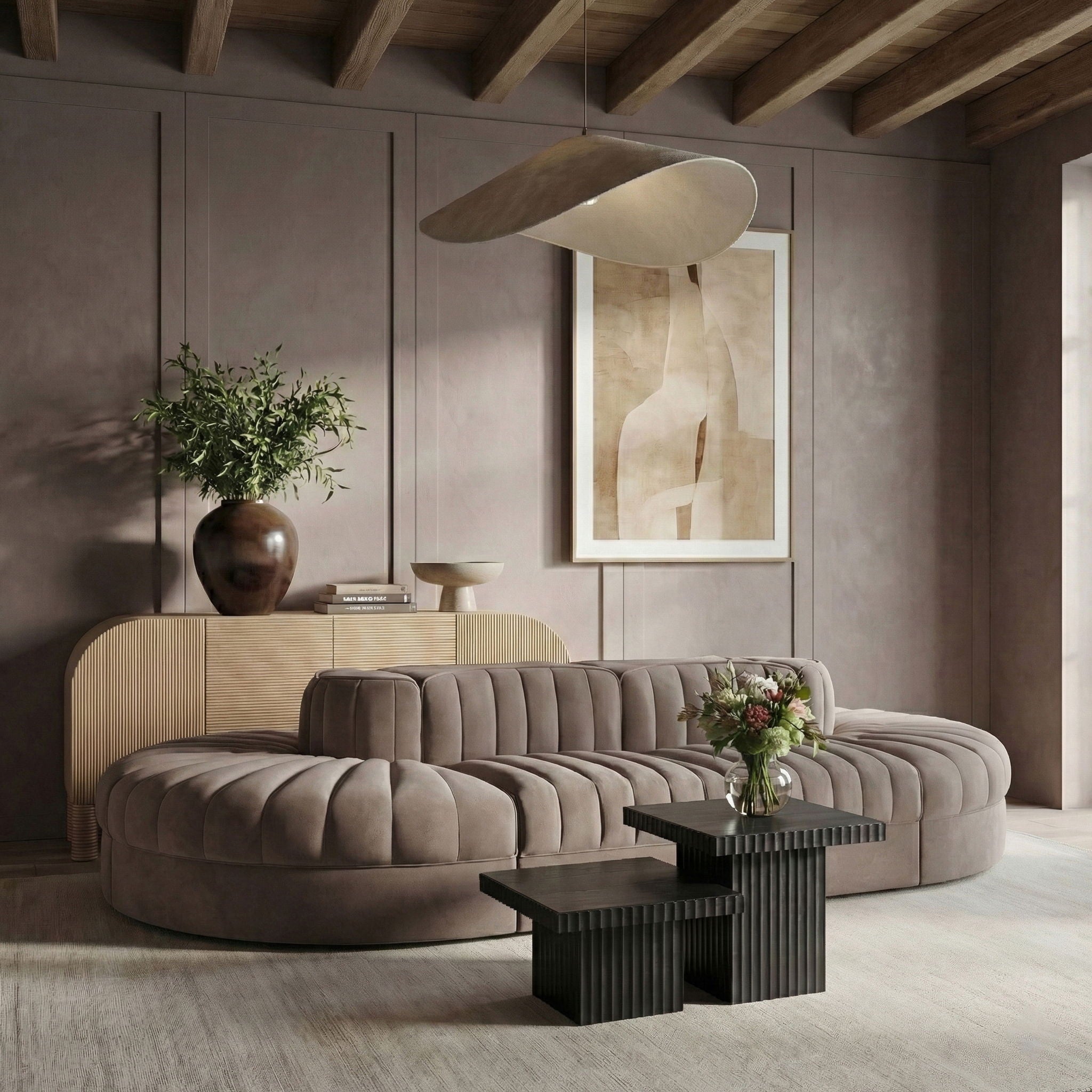 Rummi - Oval Velvet Performance Fabric Upholstered 8 Piece Modular Sectional