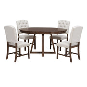 Dining Set With Leaf Round Table And 4 Upholstered Chairs