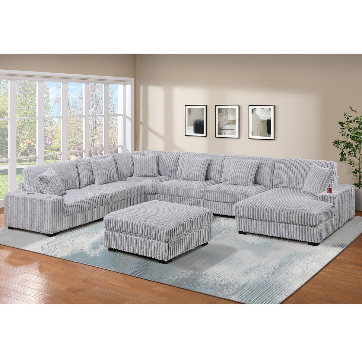 Contemporary Style Modular Sectional Sofa Set With USB, Cup Holder