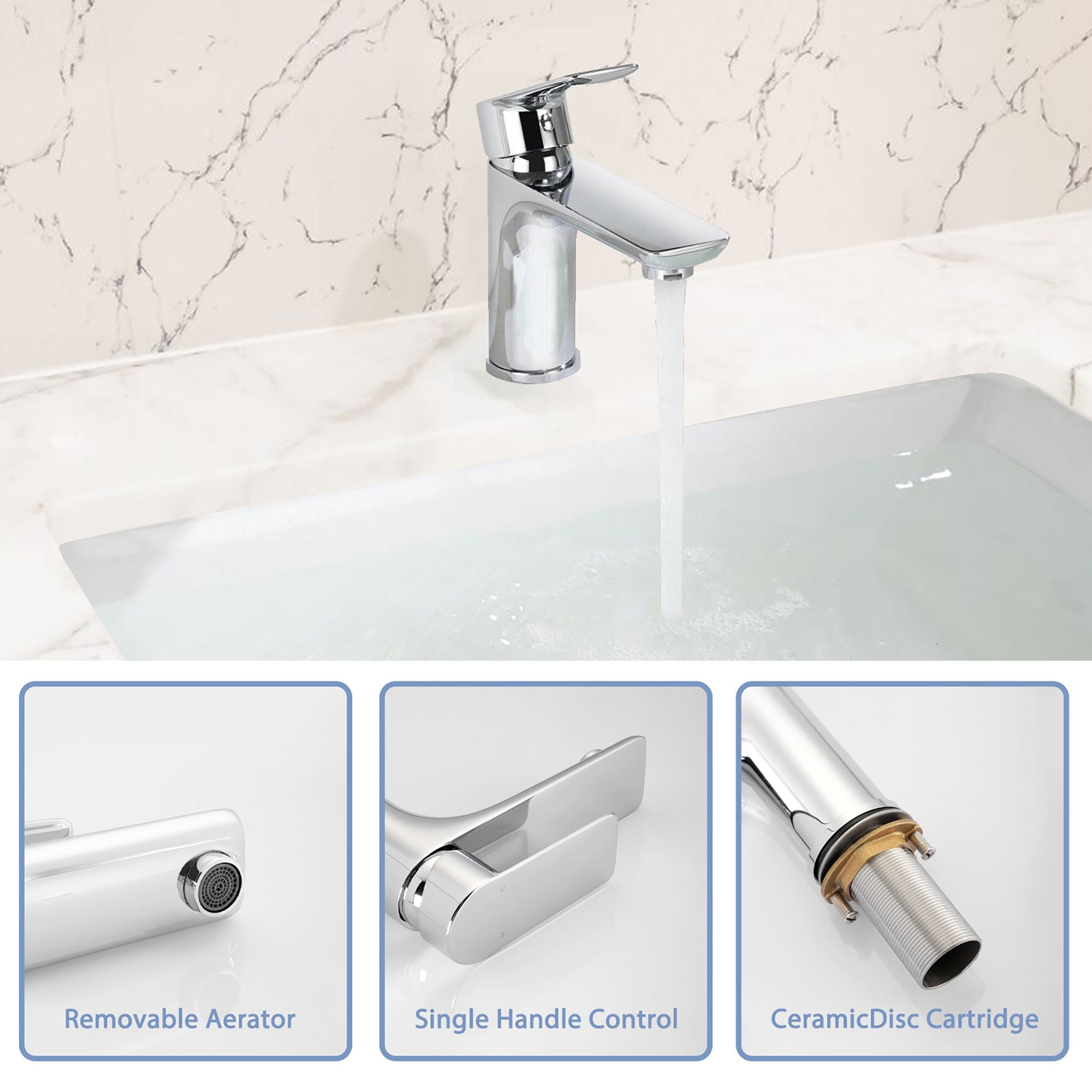 Single Handle Lavatory Basin Sink Faucet Brass Bathroom Faucet With Hot And Cold Water Control - Chrome