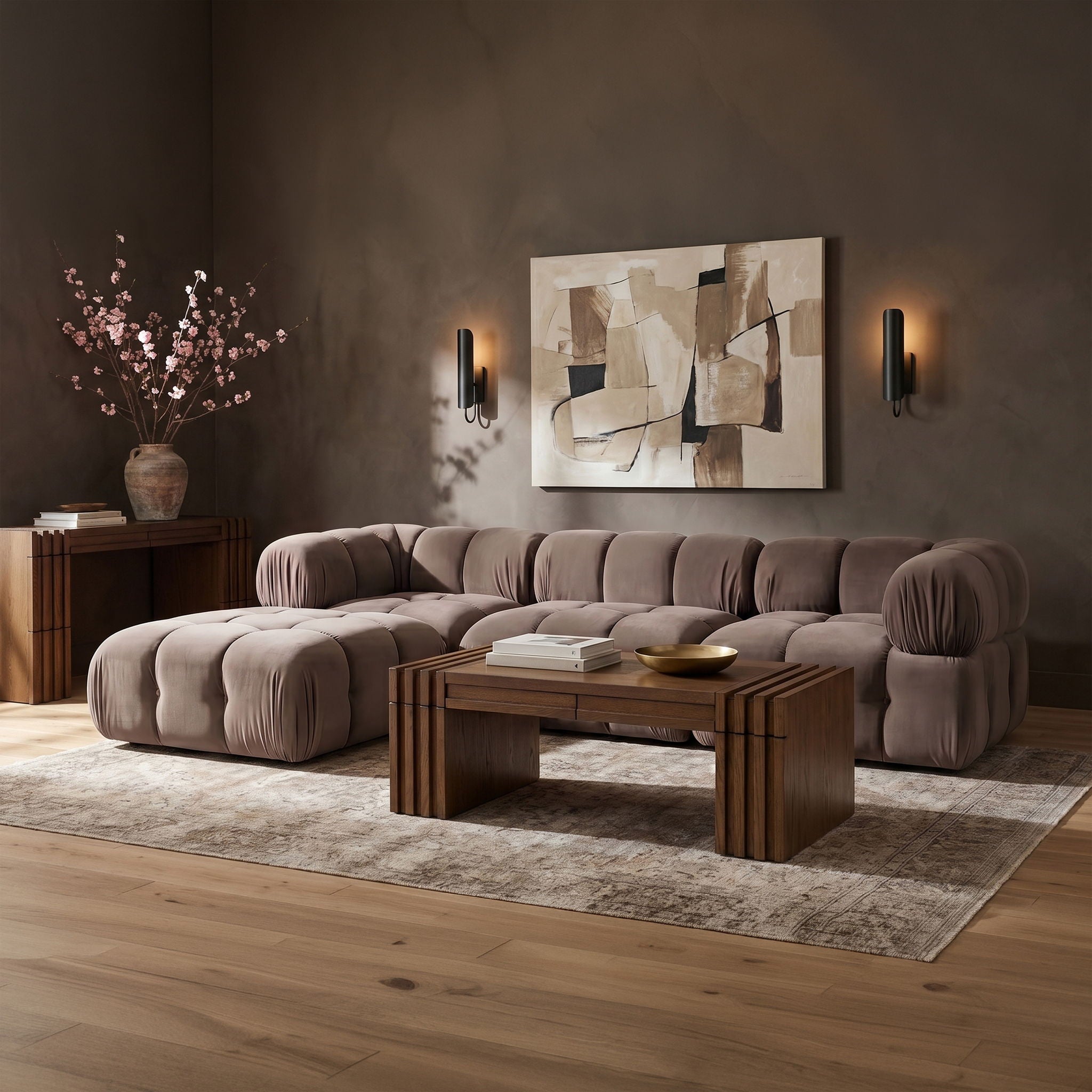 Orin - Velvet 4 Piece Modular Sectional With Chaise