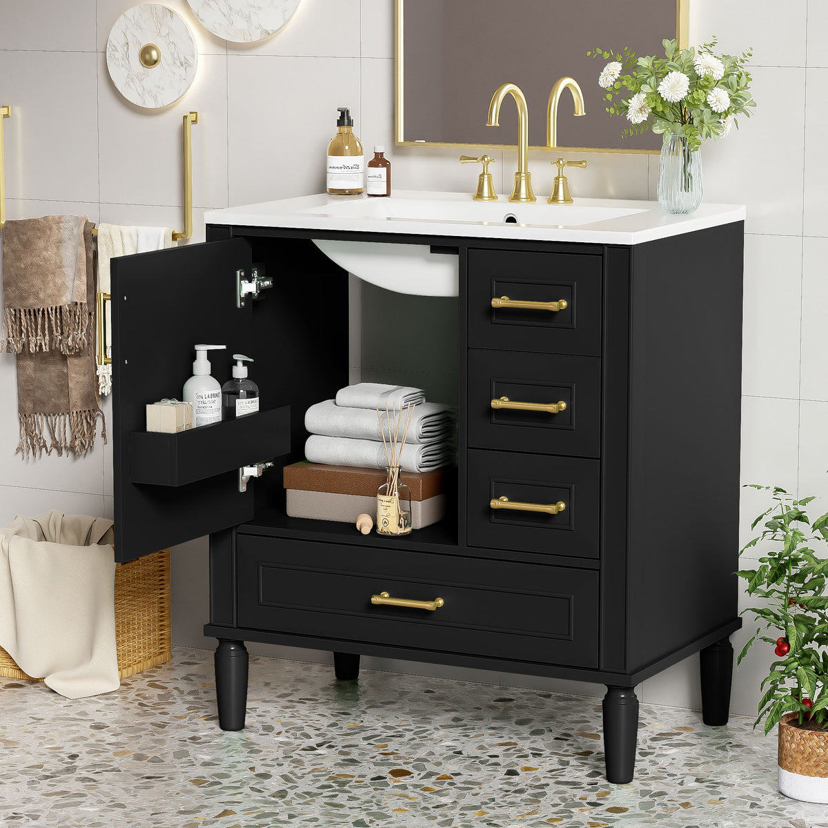 Traditional Bathroom Vanity Set With Soft Close Doors