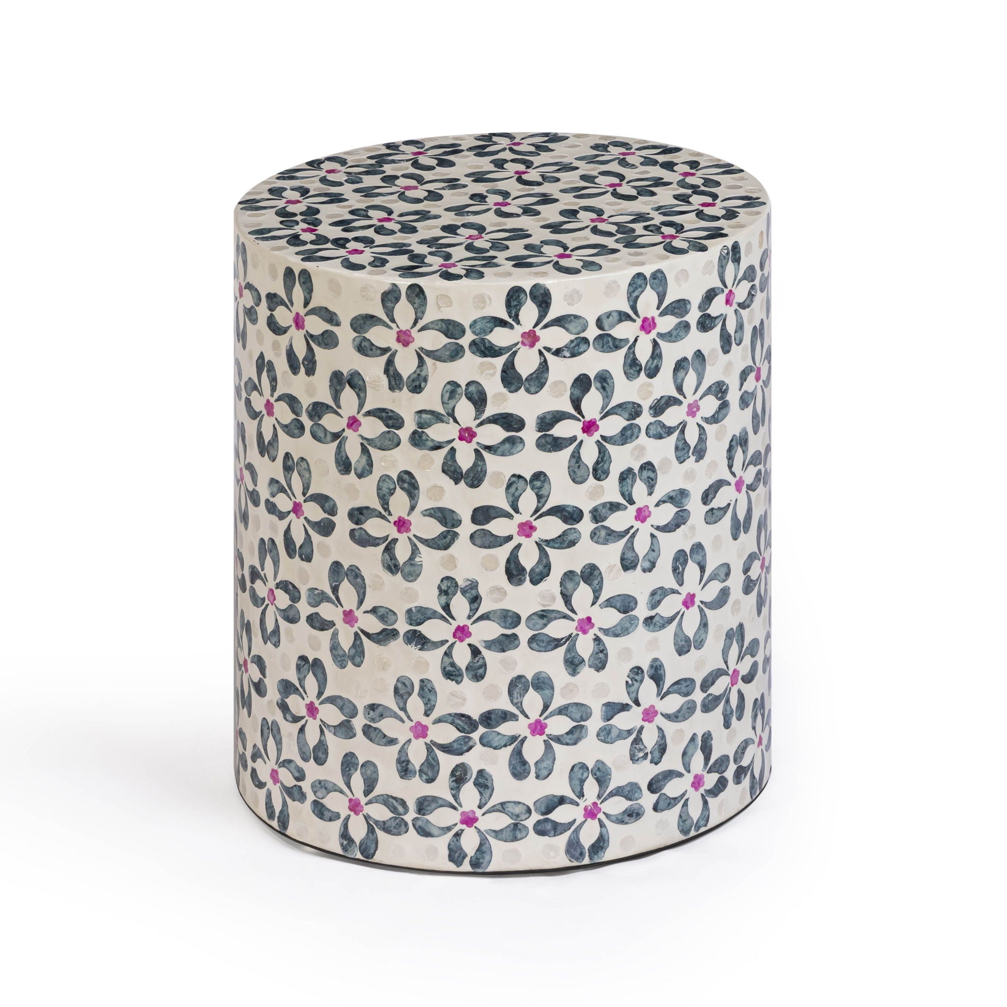 Lorna - Capiz Shell Motif Stool - Aqua Floral