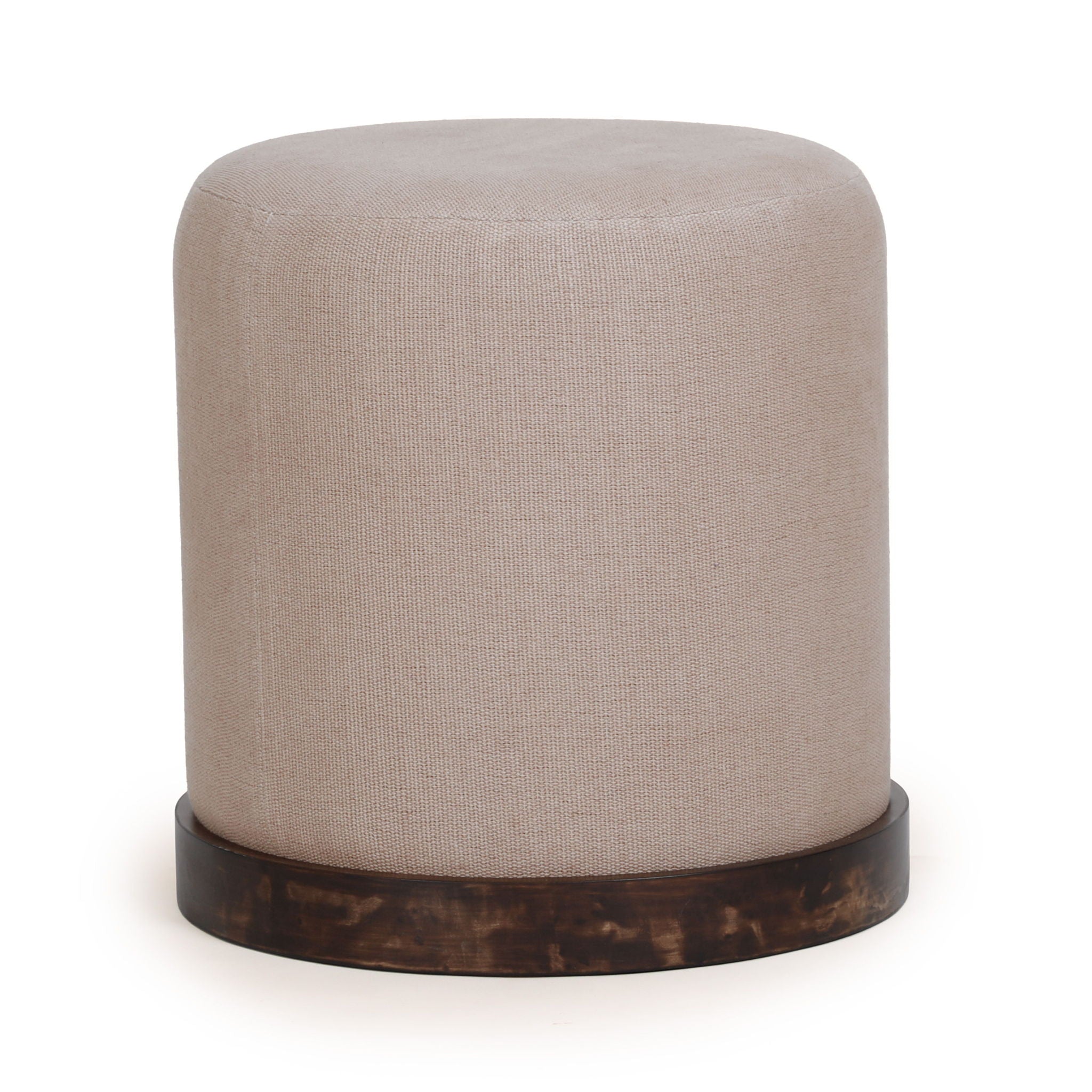 Como - Burl And Cotton Jute Designer Accent Stool - Peach