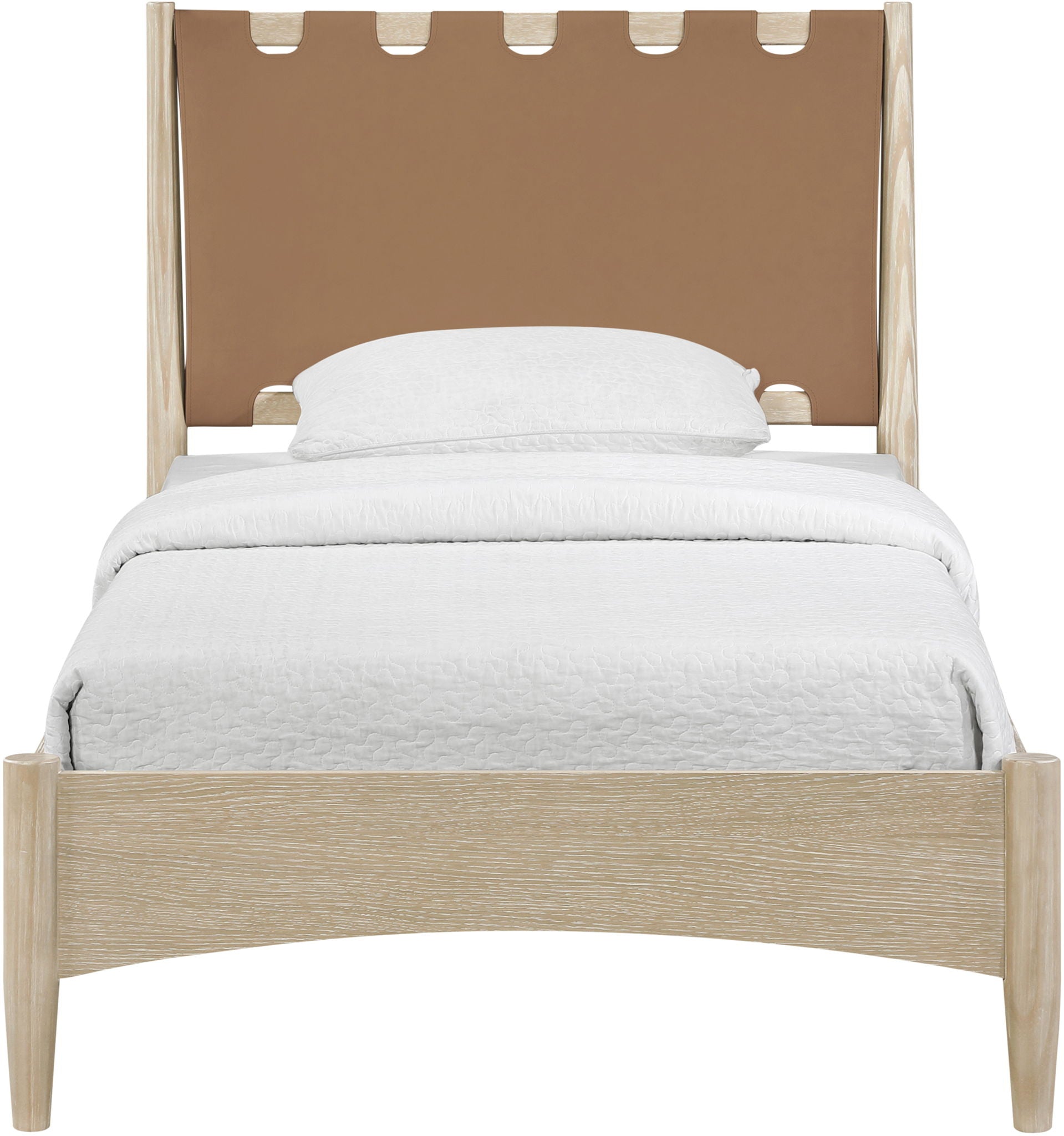 Santos - Vegan Leather Headboard And Wood Bed - Waxed Natural Frame