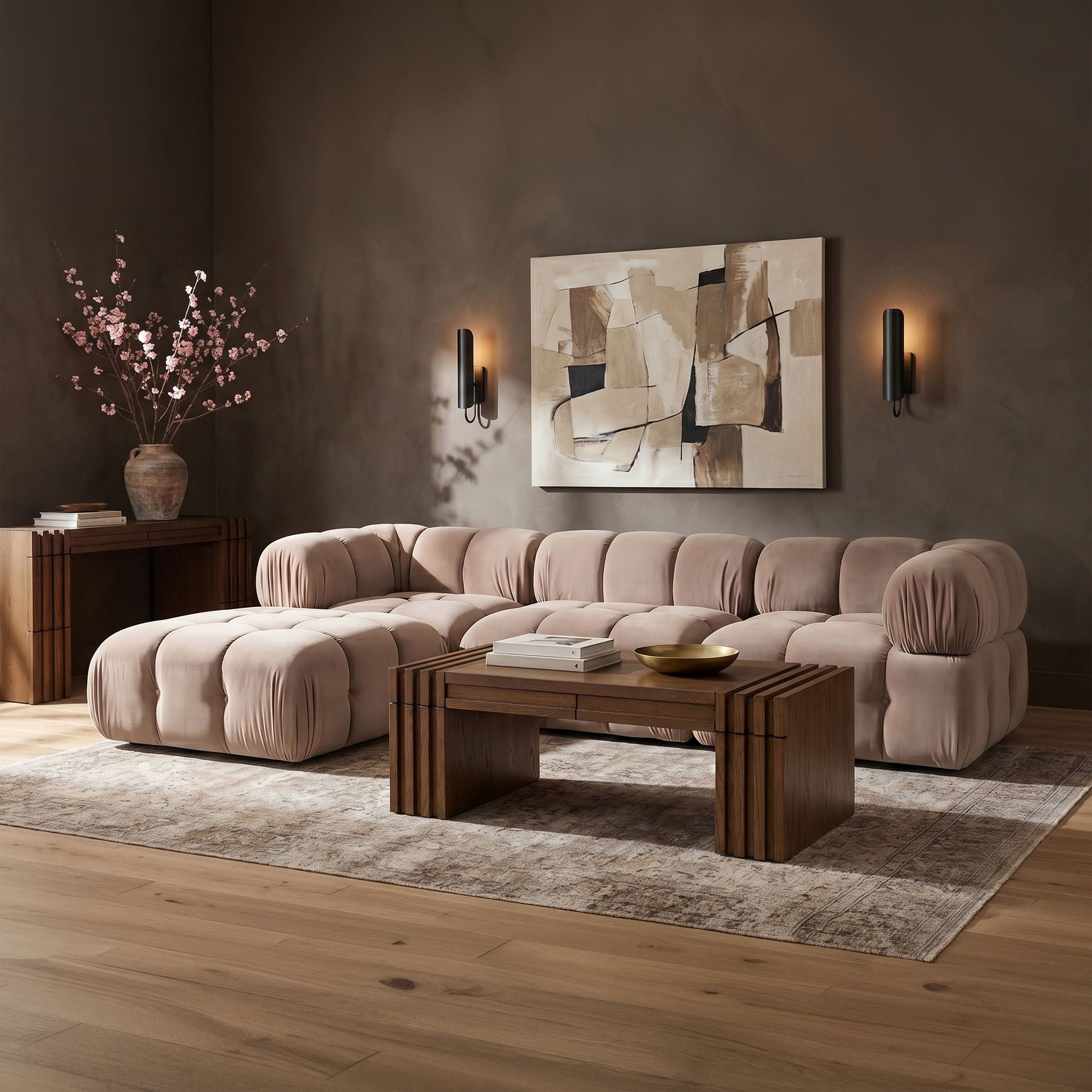 Orin - Velvet 4 Piece Modular Sectional With Chaise
