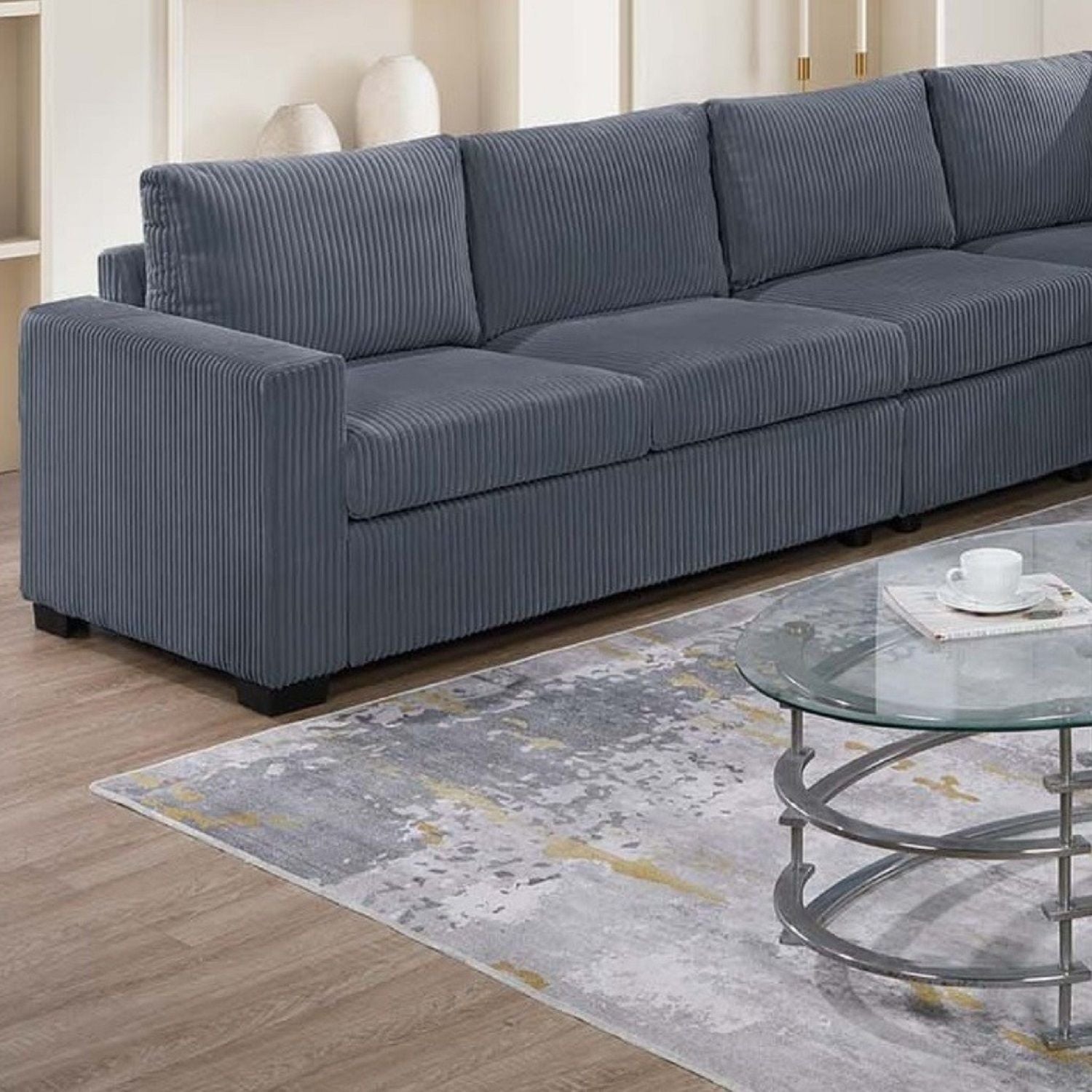 Modern Style L-Shape Sectional Set, USB Ports, Cup Holder