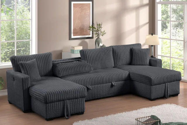 July Charcoal Double Storage Chaise Sectional (w/ Pull Out Bed)