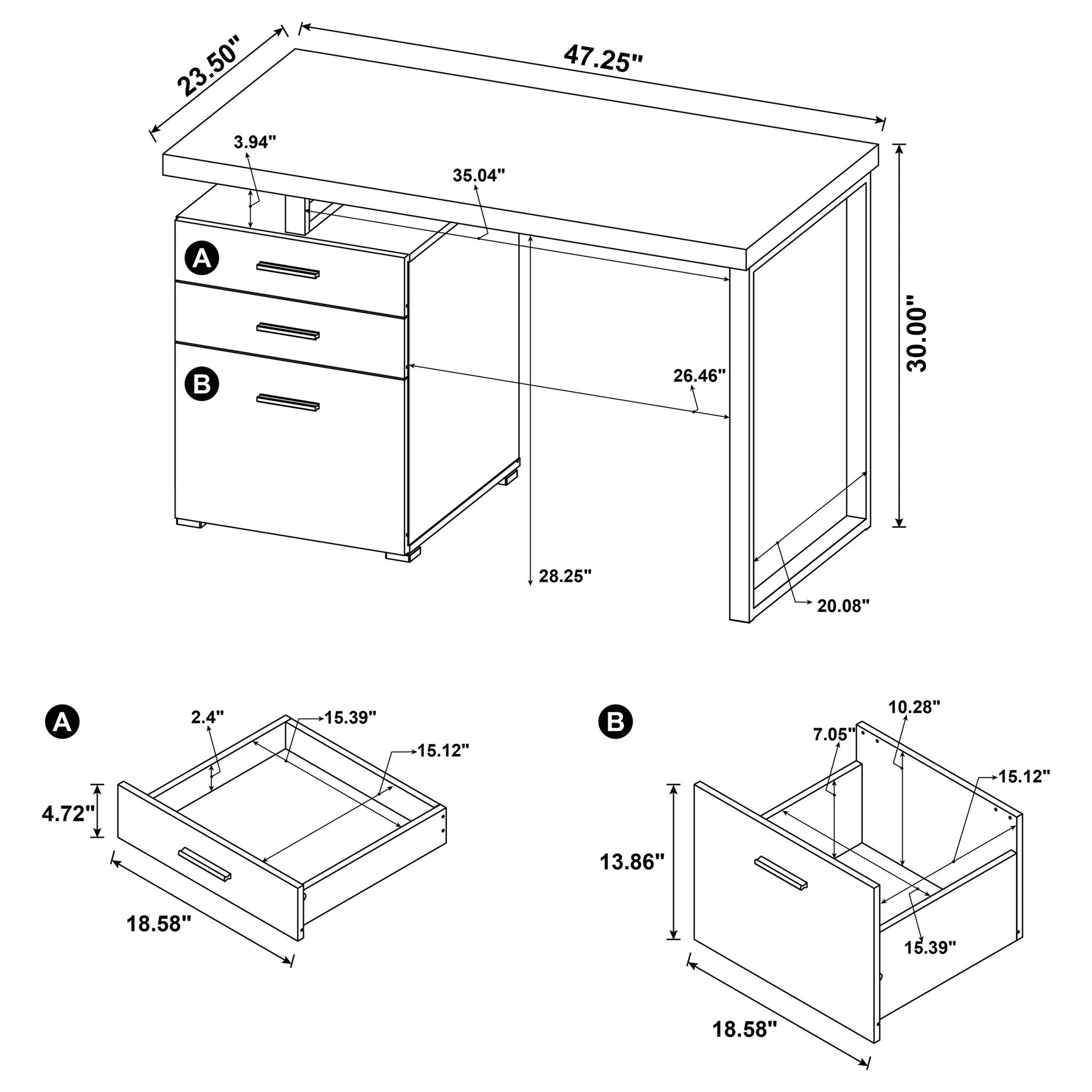 3 Drawer Reversible Office Desk
