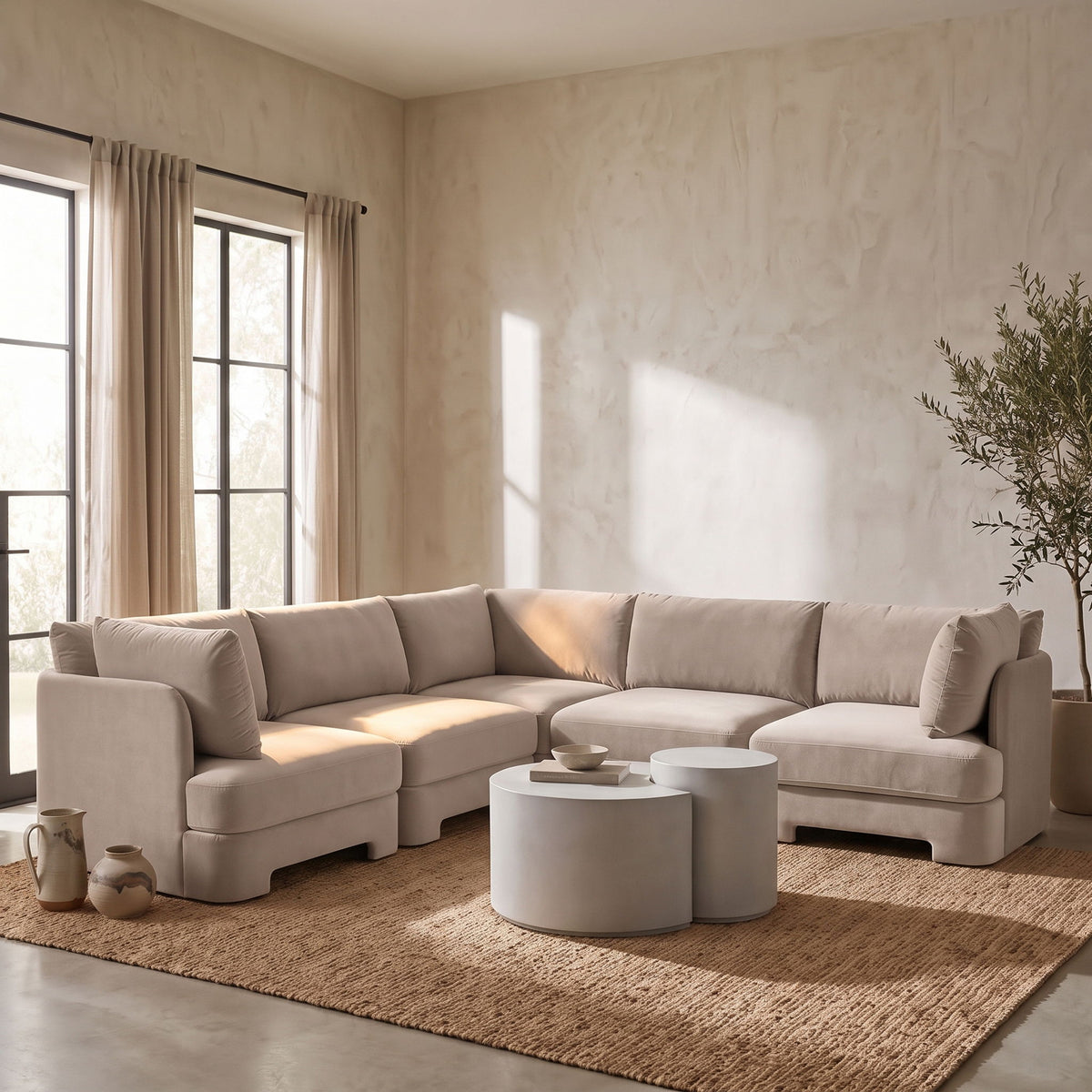 Hammond - Velvet Performance Fabric Upholstered 5 Piece Corner Sectional