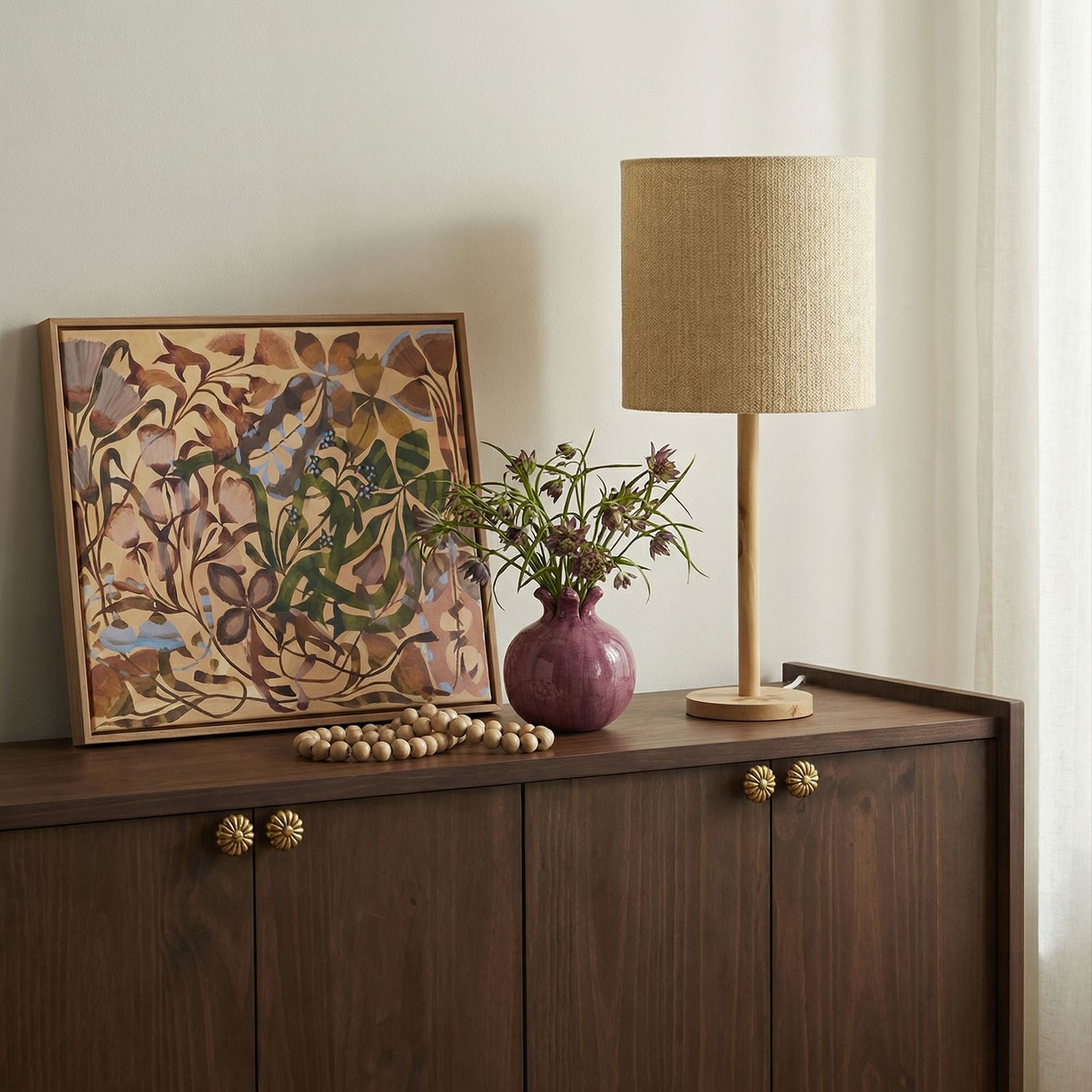 Lamia - Burl and Raffia Designer Table Lamp - Natural