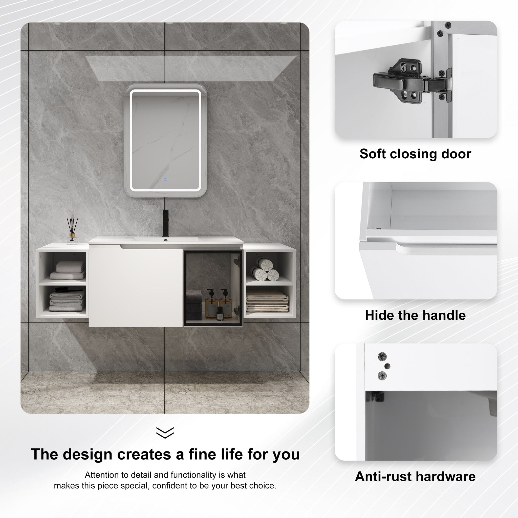 Wall Mounted Bathroom Vanity With Sink, Cabinet & Half Door