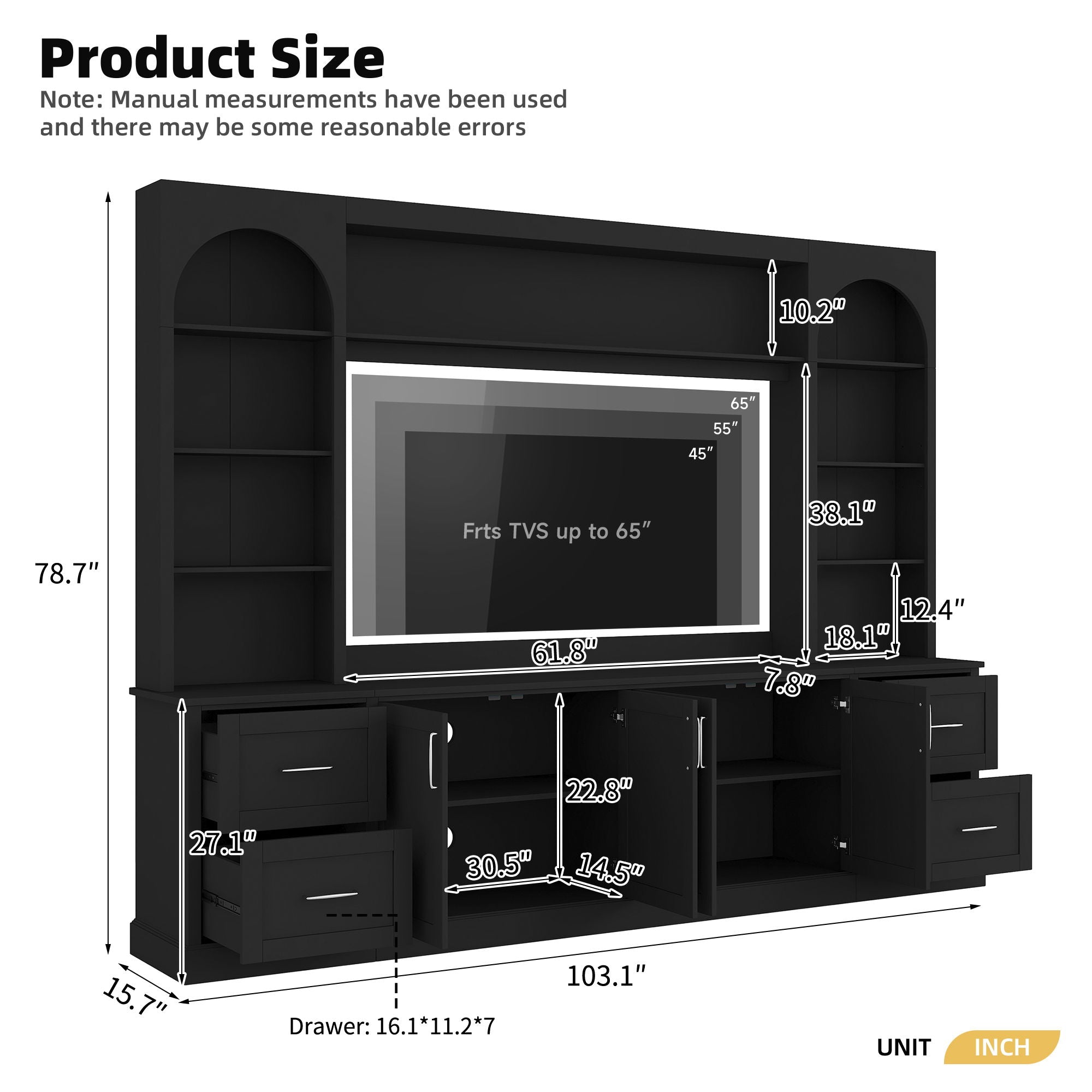 Arched Entertainment Center Wall Unit With Drawers, TV Stand