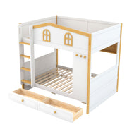 Bunk Bed With House Shaped Guardrails, Storage Shelves, And Trundle