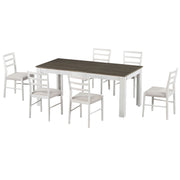 7 Piece Dining Set With Extendable Table, 2 Drawers & 6 Upholstered Chairs
