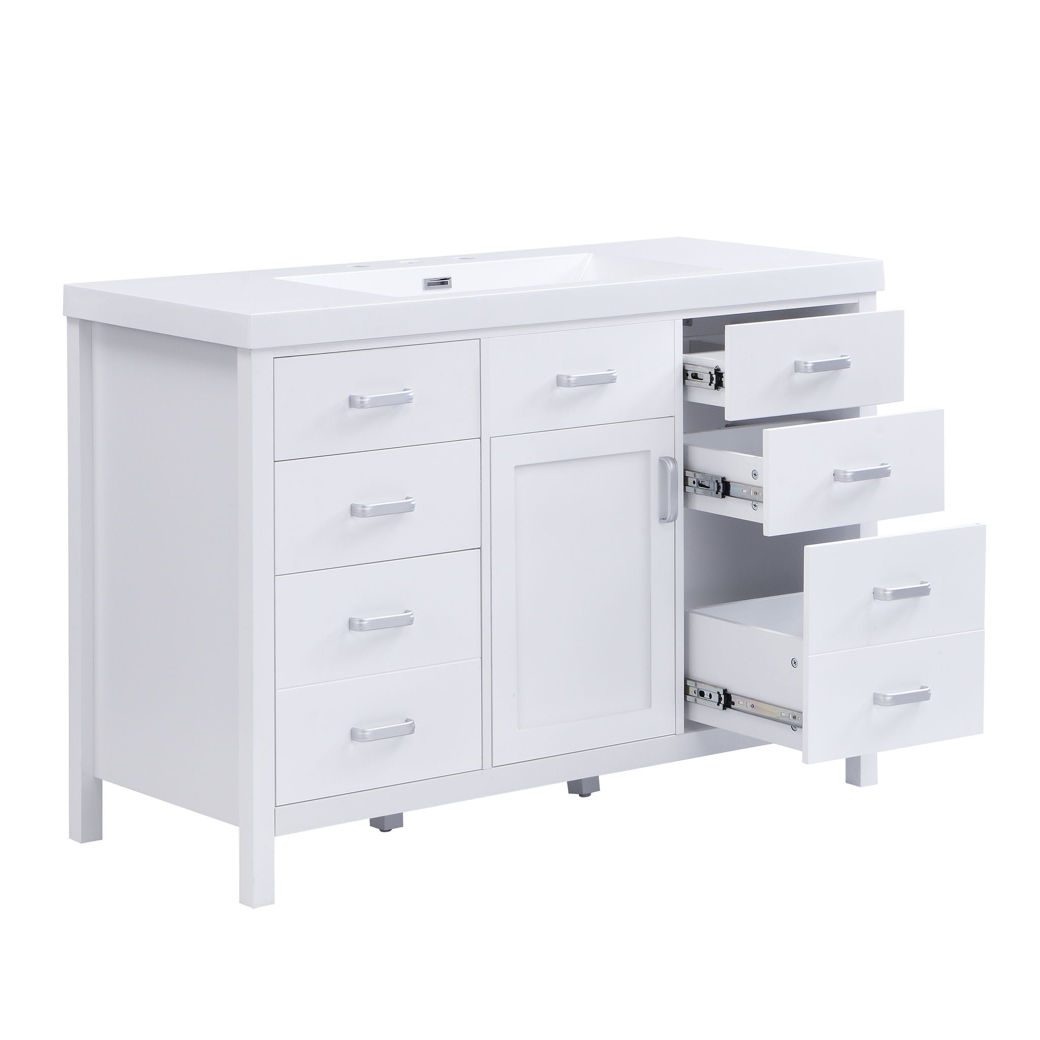 47.25" Modern Bathroom Vanity With Sink, Soft Close Single Door & 6 Drawers - White