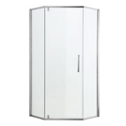 Diamond Shaped Corner Shower Door, Inward Sliding, Stainless Steel Frame