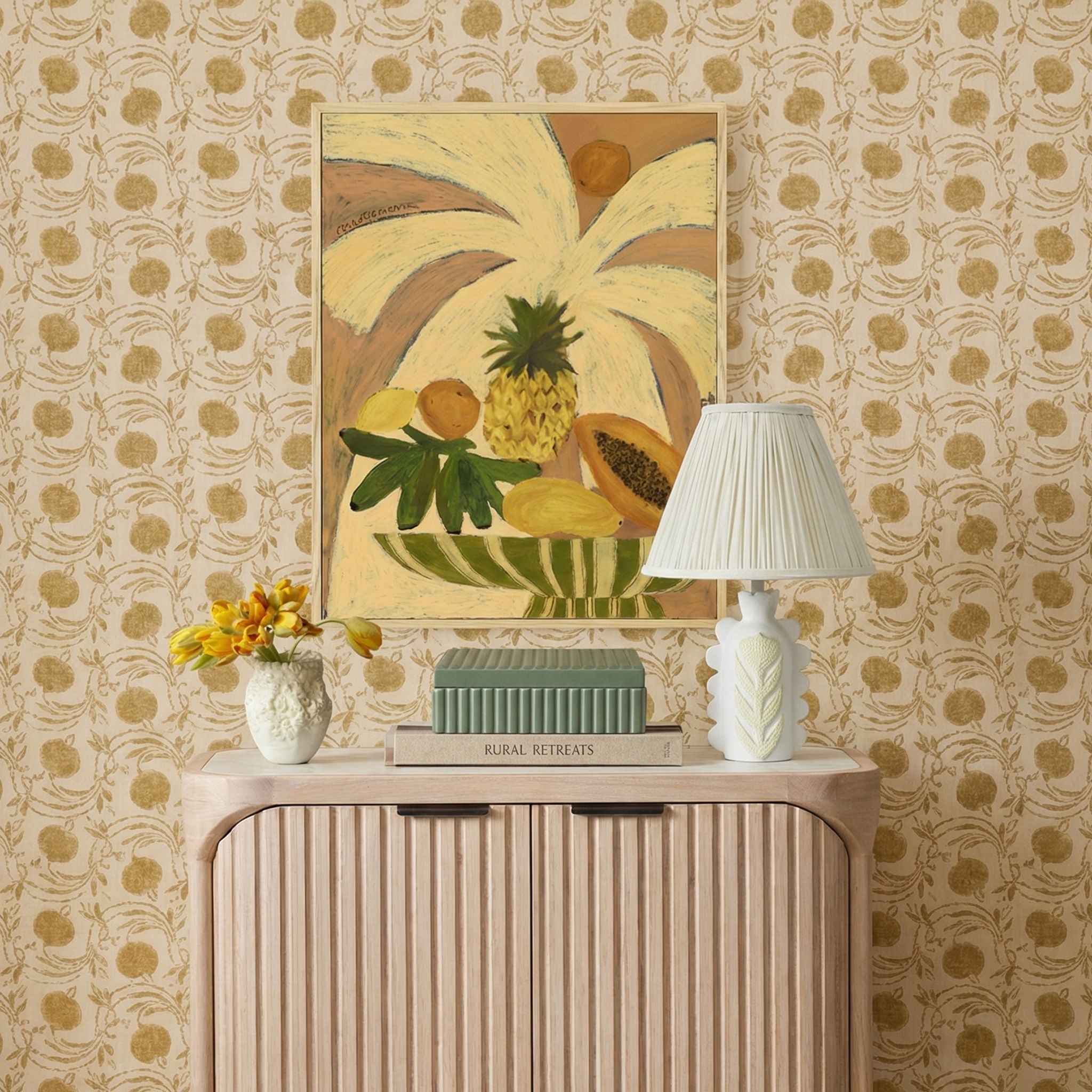 Edith - Scalloped Papier Mache Flower Pleated Table Lamp - Cream