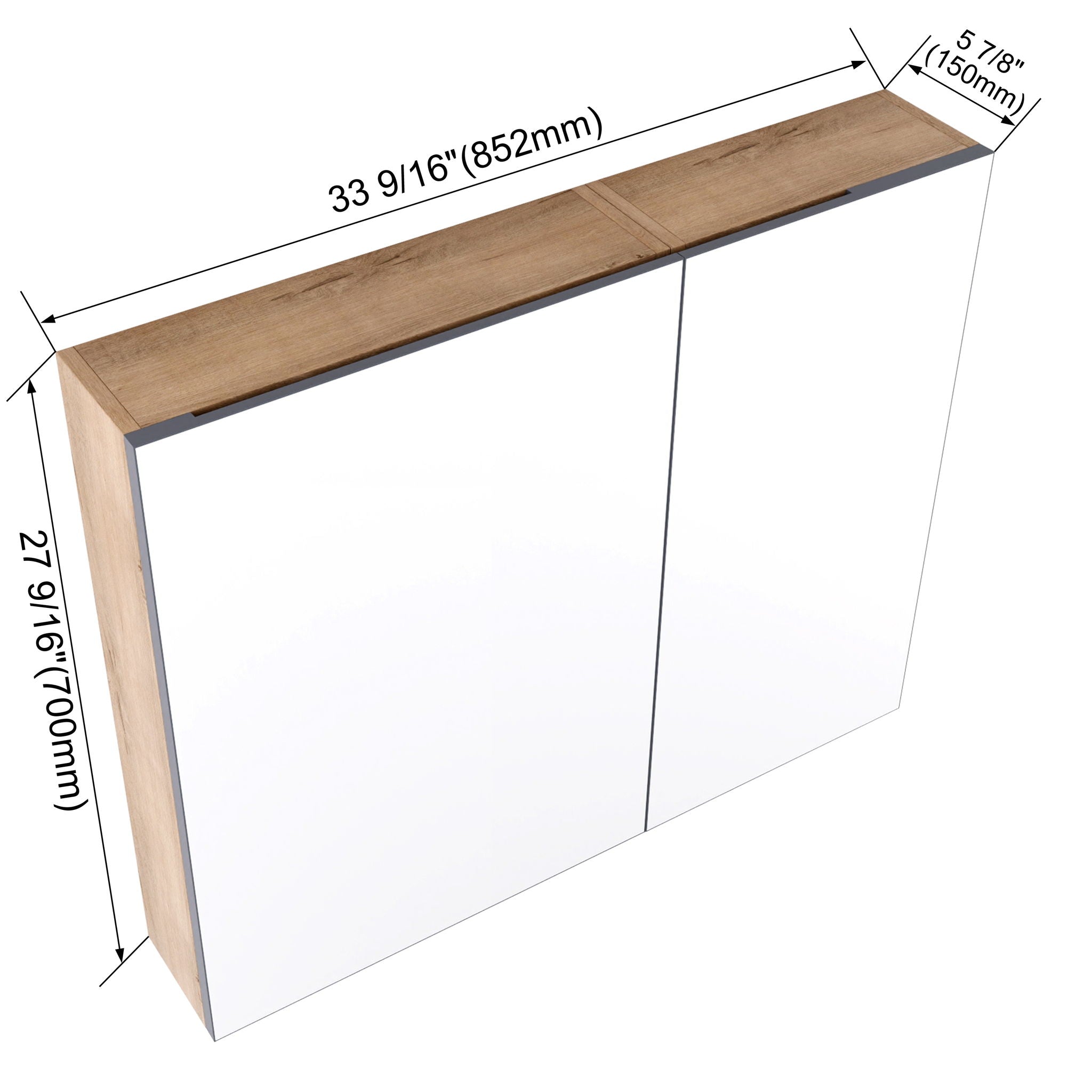 33.56" Wall Mounted Bathroom Cabinet With Adjustable Shelves - Imitative Oak