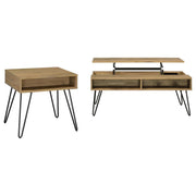 2 Piece Lift Top Coffee And End Table Set With Hairpin Legs - Golden Oak