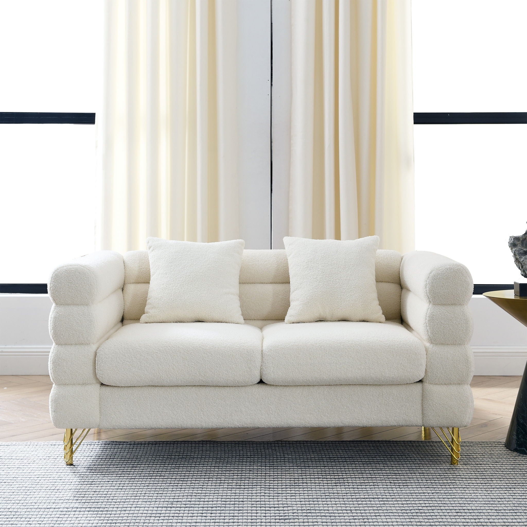Oversized 2 Seater Sectional Sofa With Deep Seating And 2 Pillows