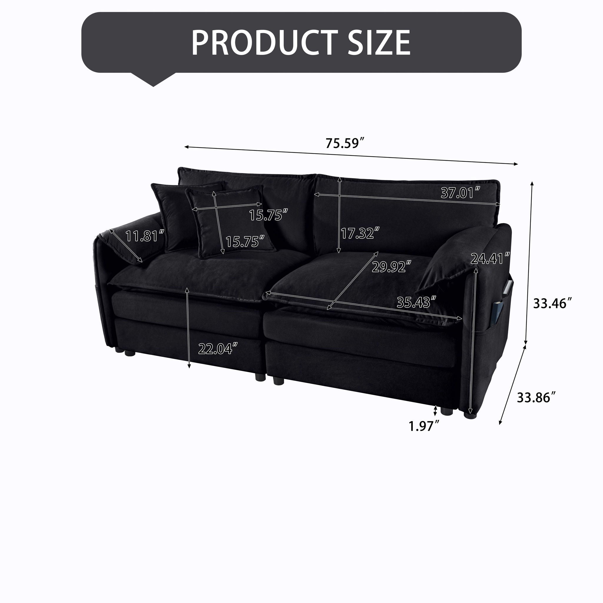 Modern Oversized Loveseat Sofa With Deep Seat And Diy Combination