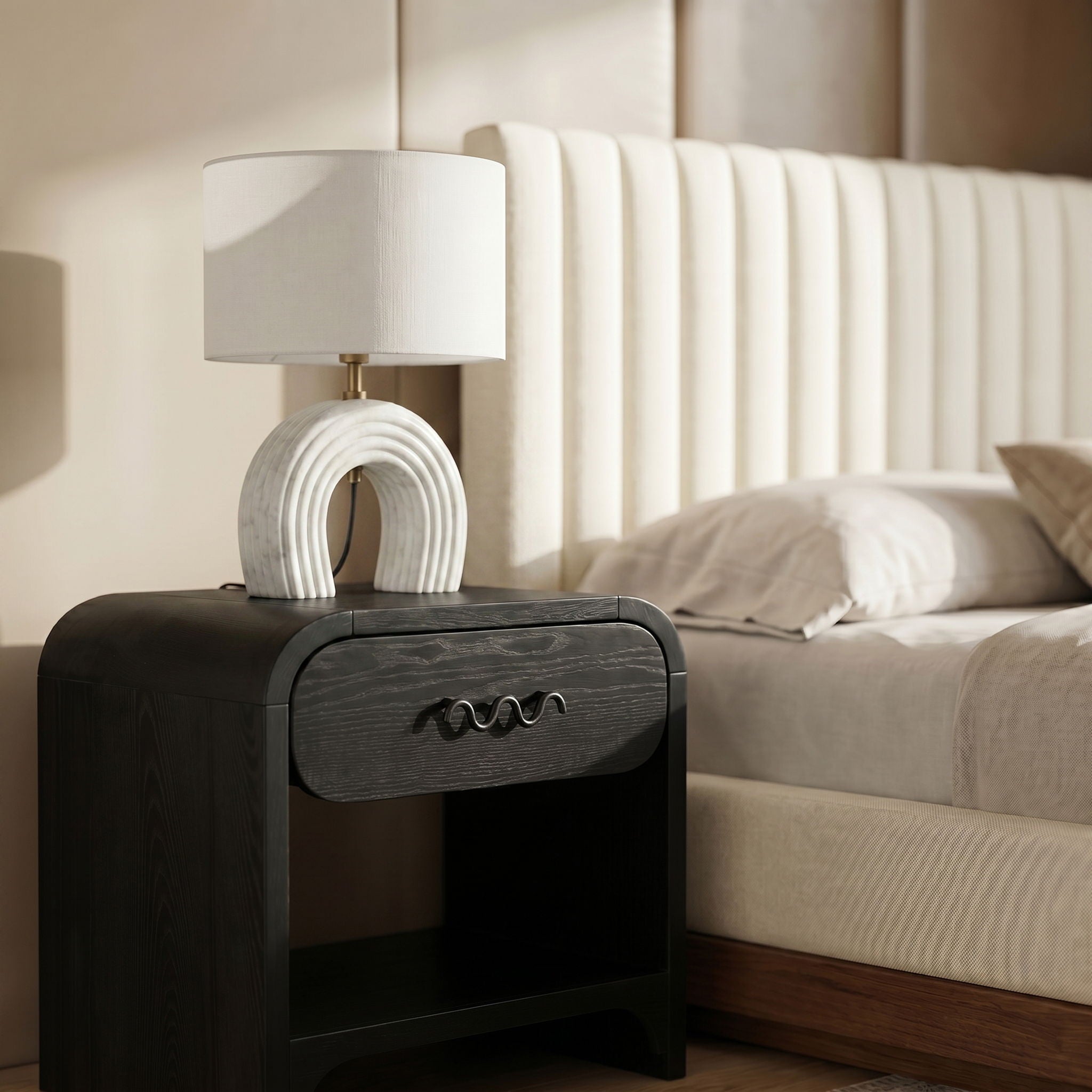 Lithos - Genuine Marble Base And Linen Textured Fabric Shade Table Lamp