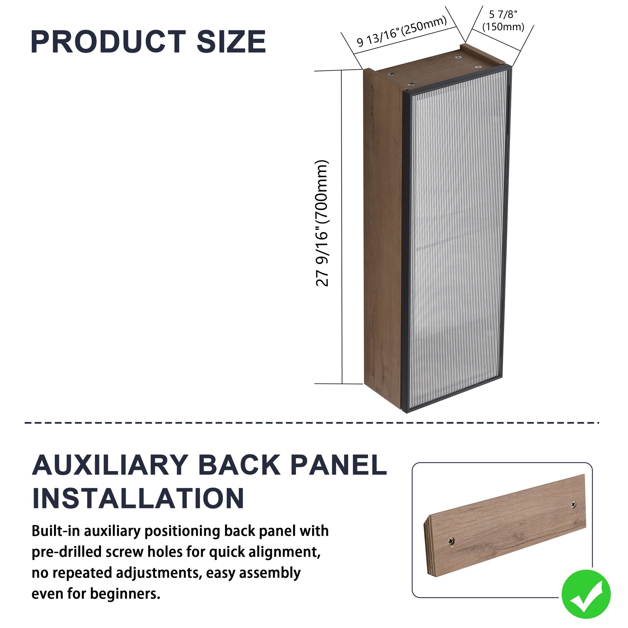 10" Bathroom Wall Mirror Cabinet With Door, Adjustable Shelf - Imitative Oak