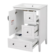 Freestanding Bathroom Vanity With Sink, Soft Closing Cabinet And Drawers - White