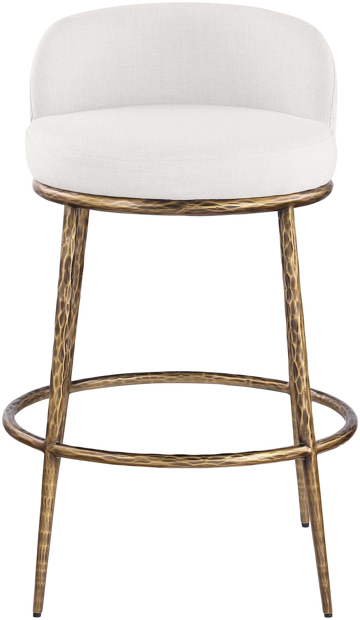 Ferro - Performance Fabric Upholstered Bar Stool - Cream / Antique Brass