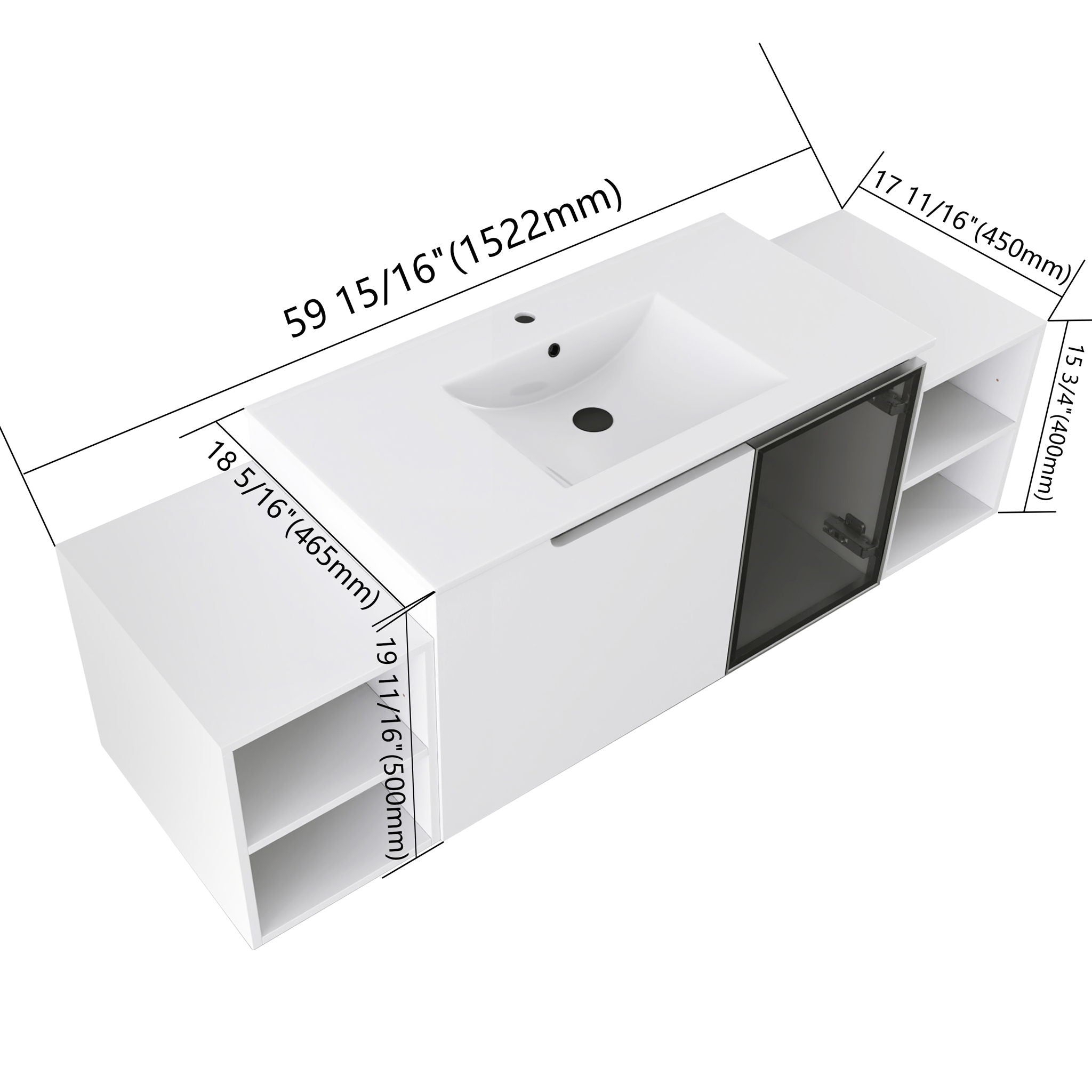 Wall Mounted Bathroom Vanity With Sink, Cabinet & Half Door