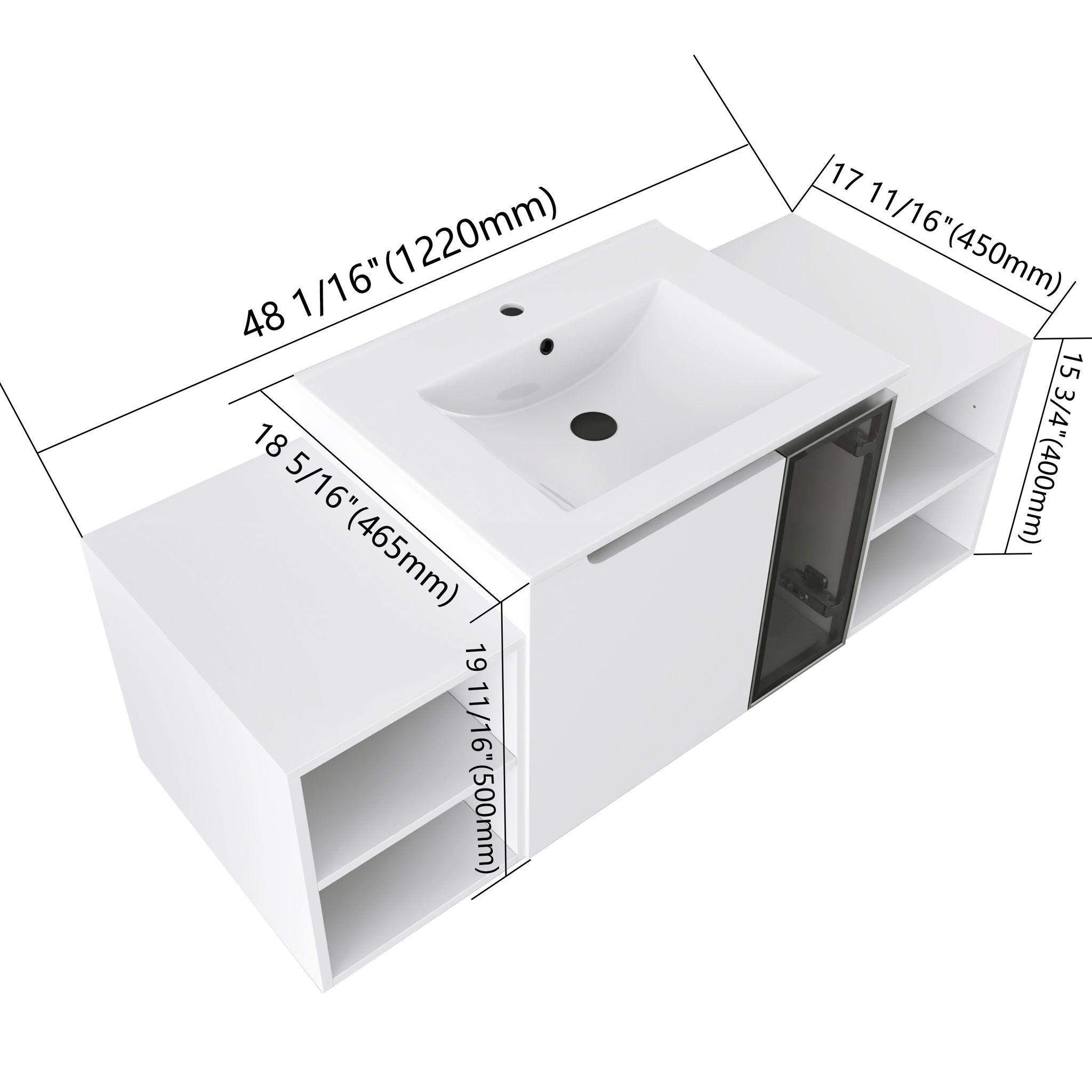 Wall Mounted Bathroom Vanity With Sink, Cabinet & Half Door