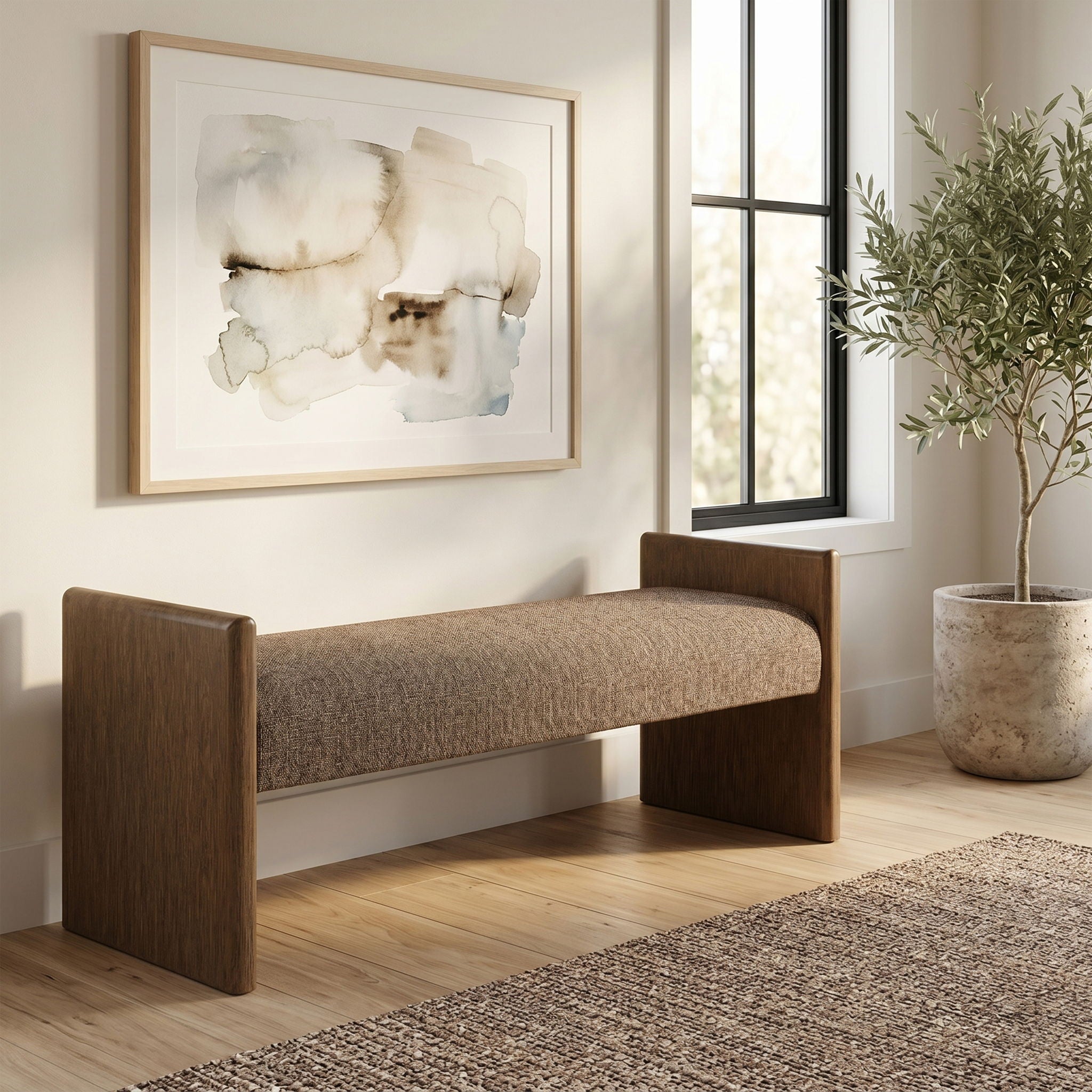 Hickory - Fabric Upholstered Bench - Brown Frame