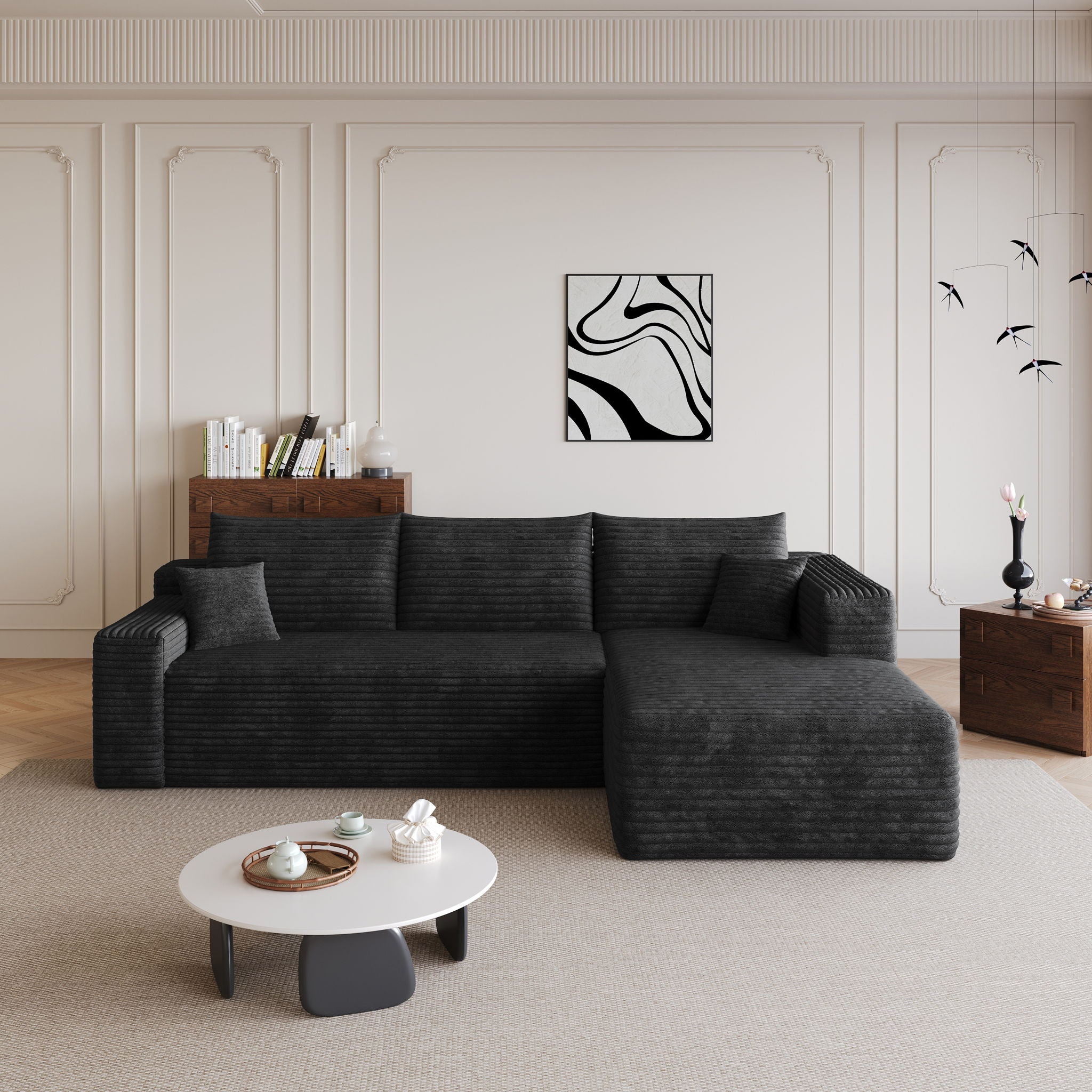 Cloud Sectional Sofa, Comfort U-Shaped Sofa For Living Room - Black