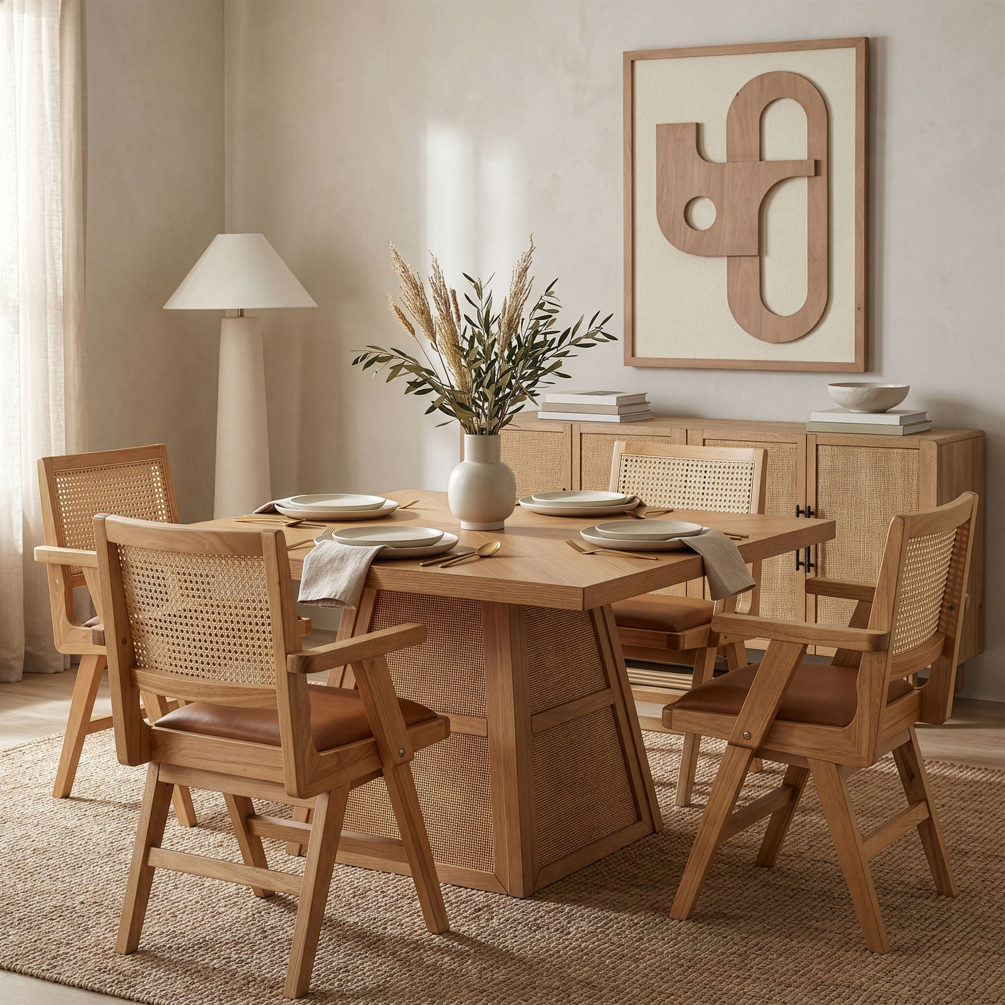 Fenwick - Cane Oak Veneer And Solid Wood Dining Table