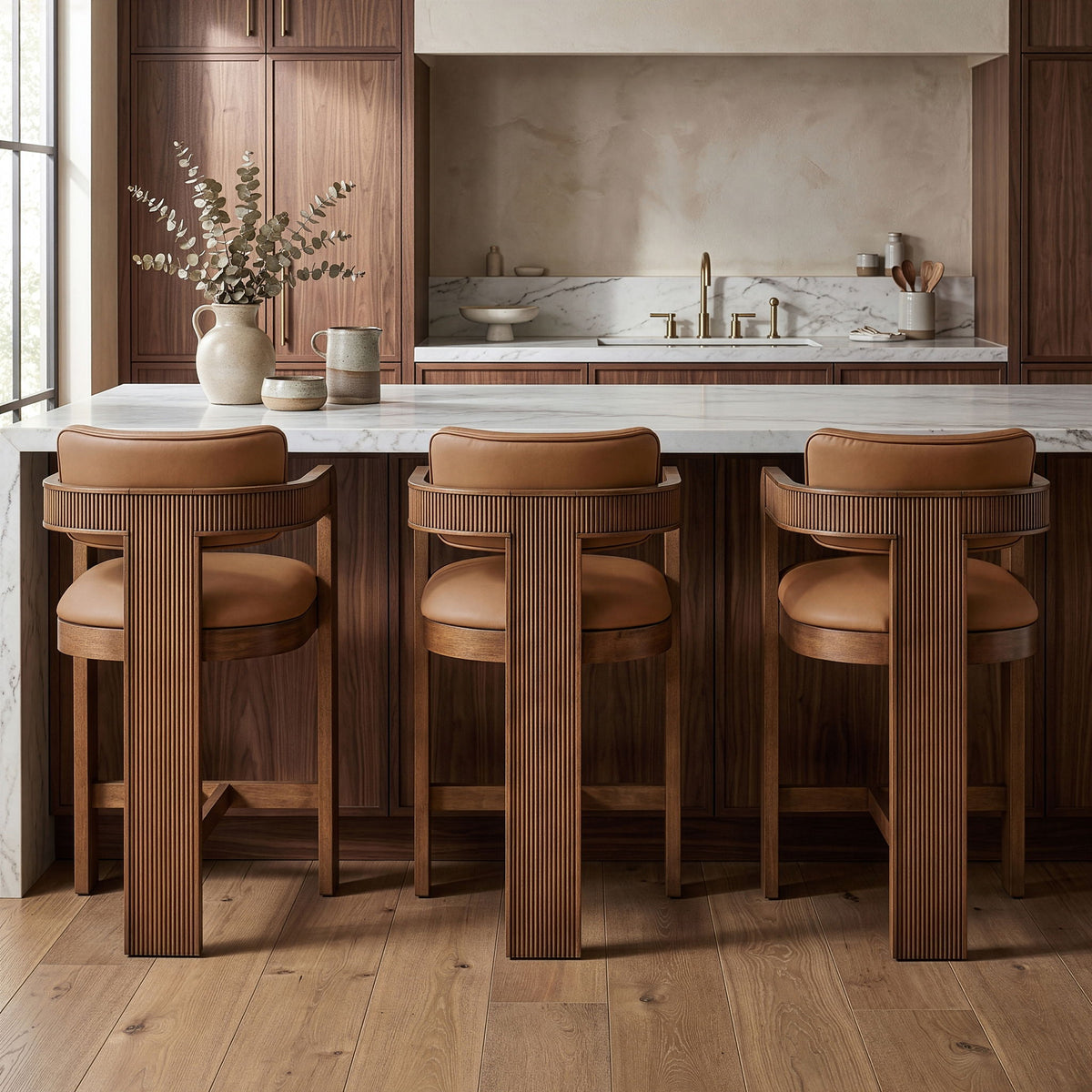 Sacha - Vegan Leather Upholstered Counter Stool With Brown Base
